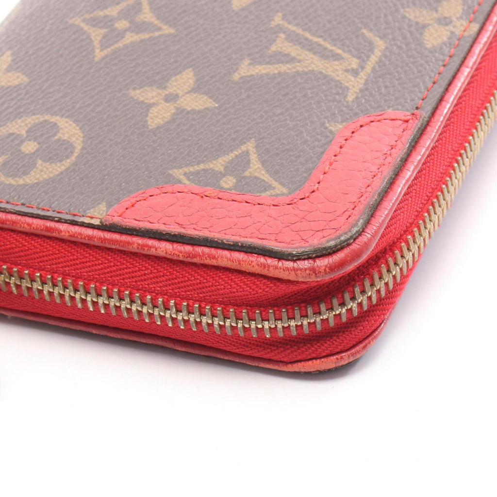Louis Vuitton Brown Cerise Red Color Monogram Leather Coated Canvas Long Wallet