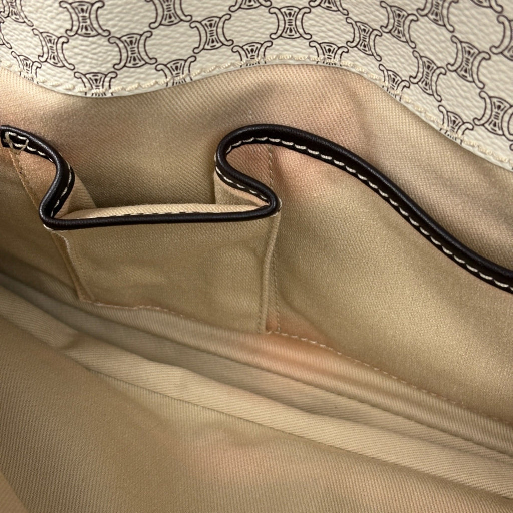 Celine Macadam White Coated Canvas Leather Handbag