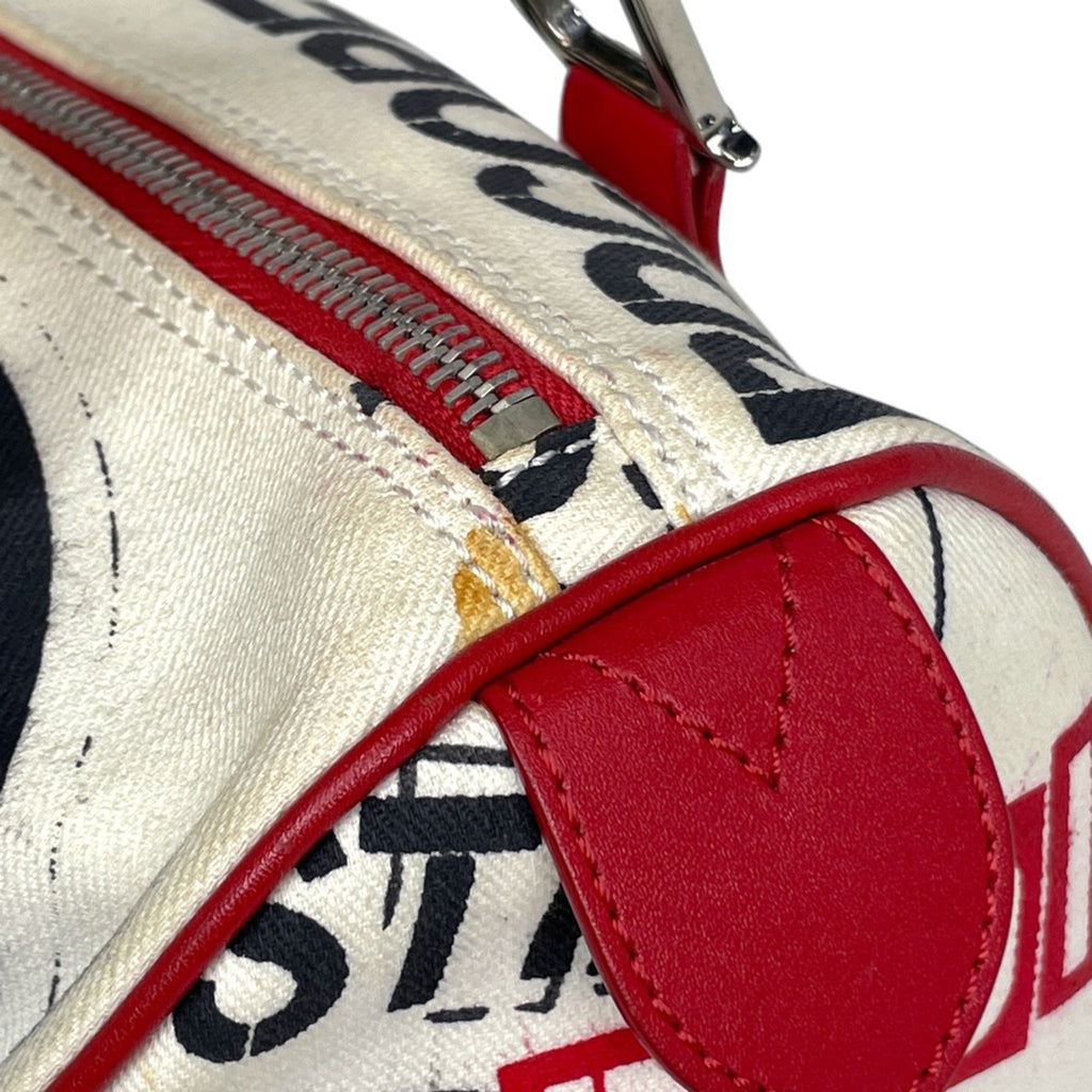 Christian Dior Blue Red Color White Canvas Leather Handbag (Pre-Owned)