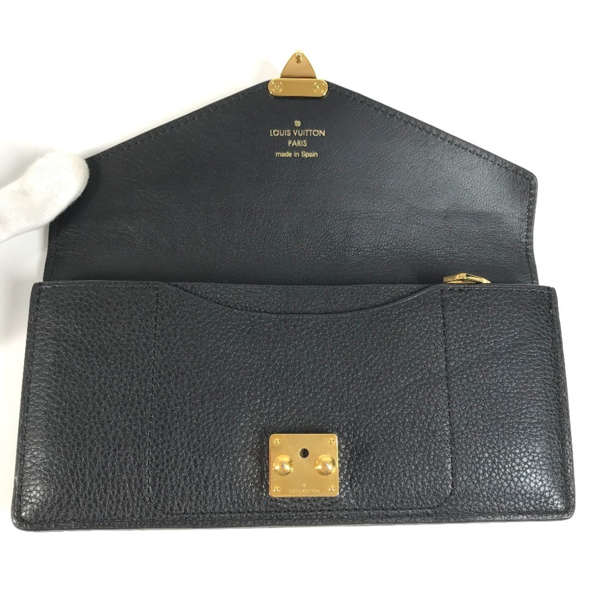Louis Vuitton Black Leather Long Wallet (Tri-Fold)