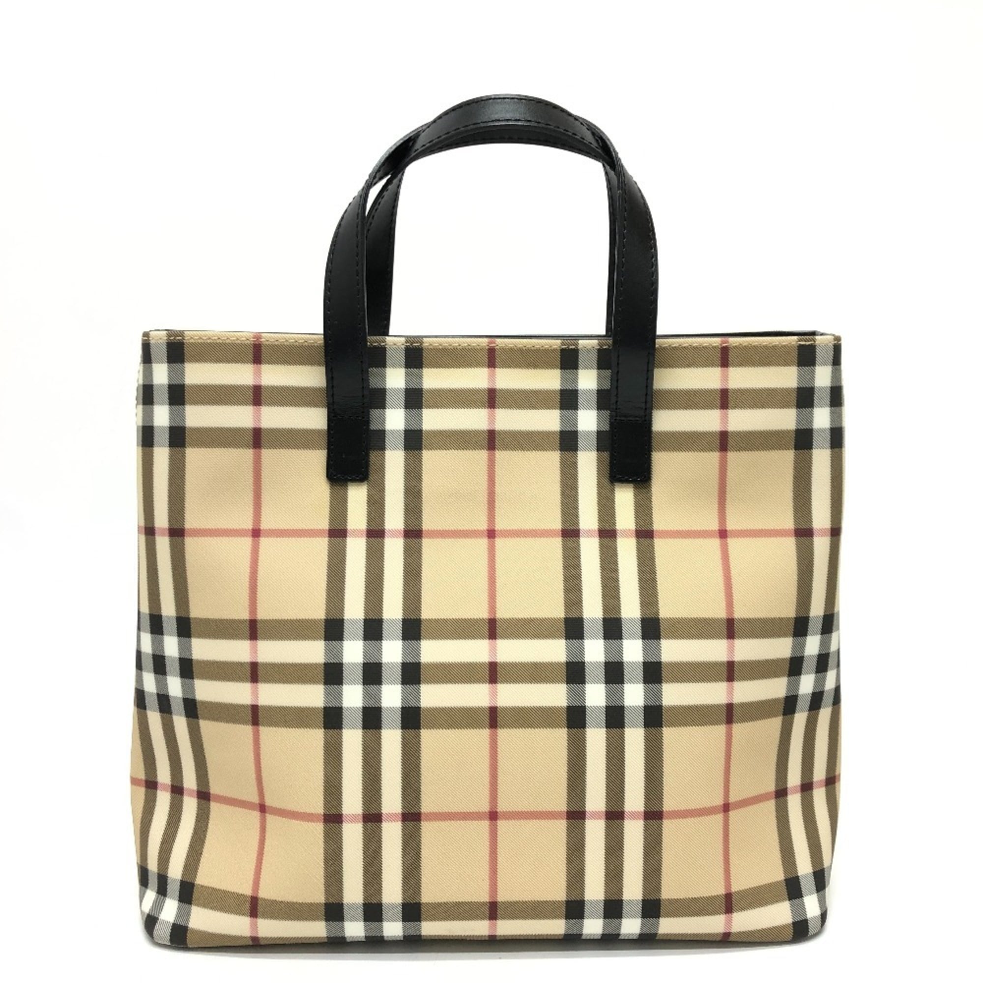 Burberry Beige Black Red Color Pvc Leather Handbag Tote Bag