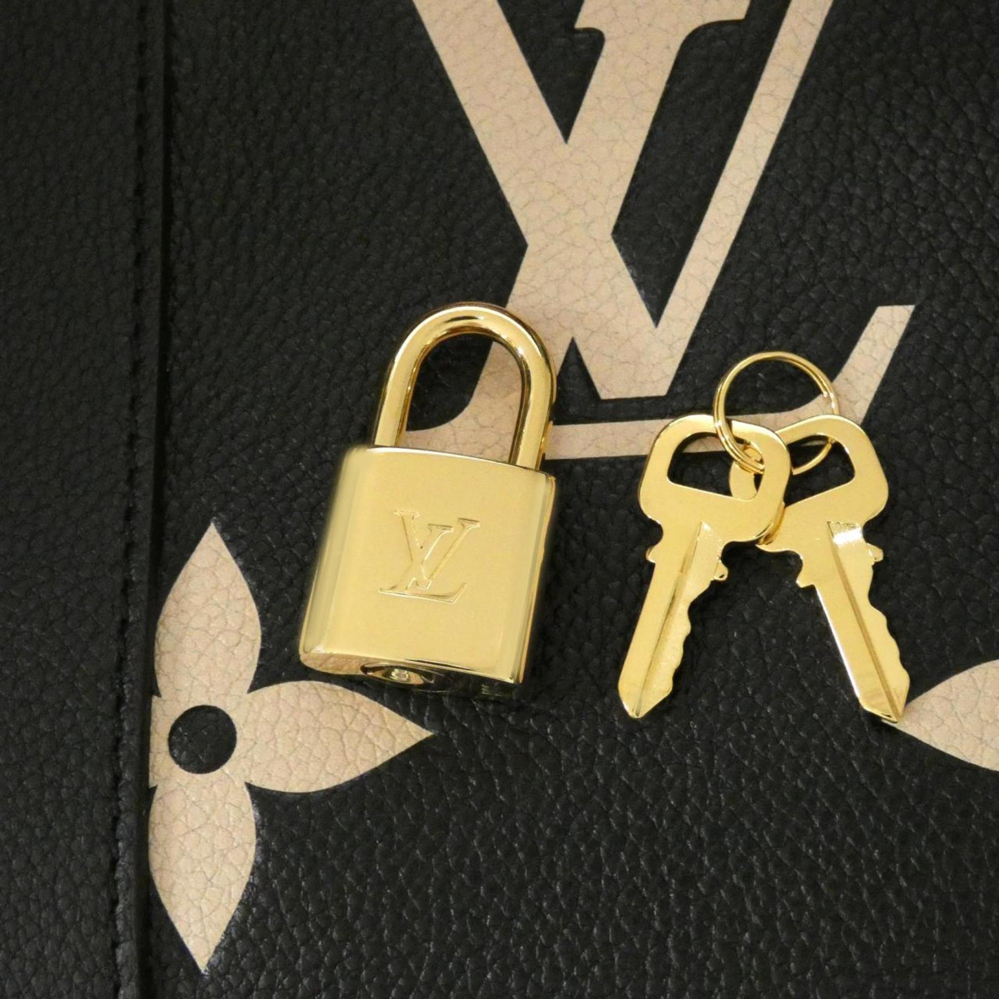 Louis Vuitton Beige Black Leather Boston Bag