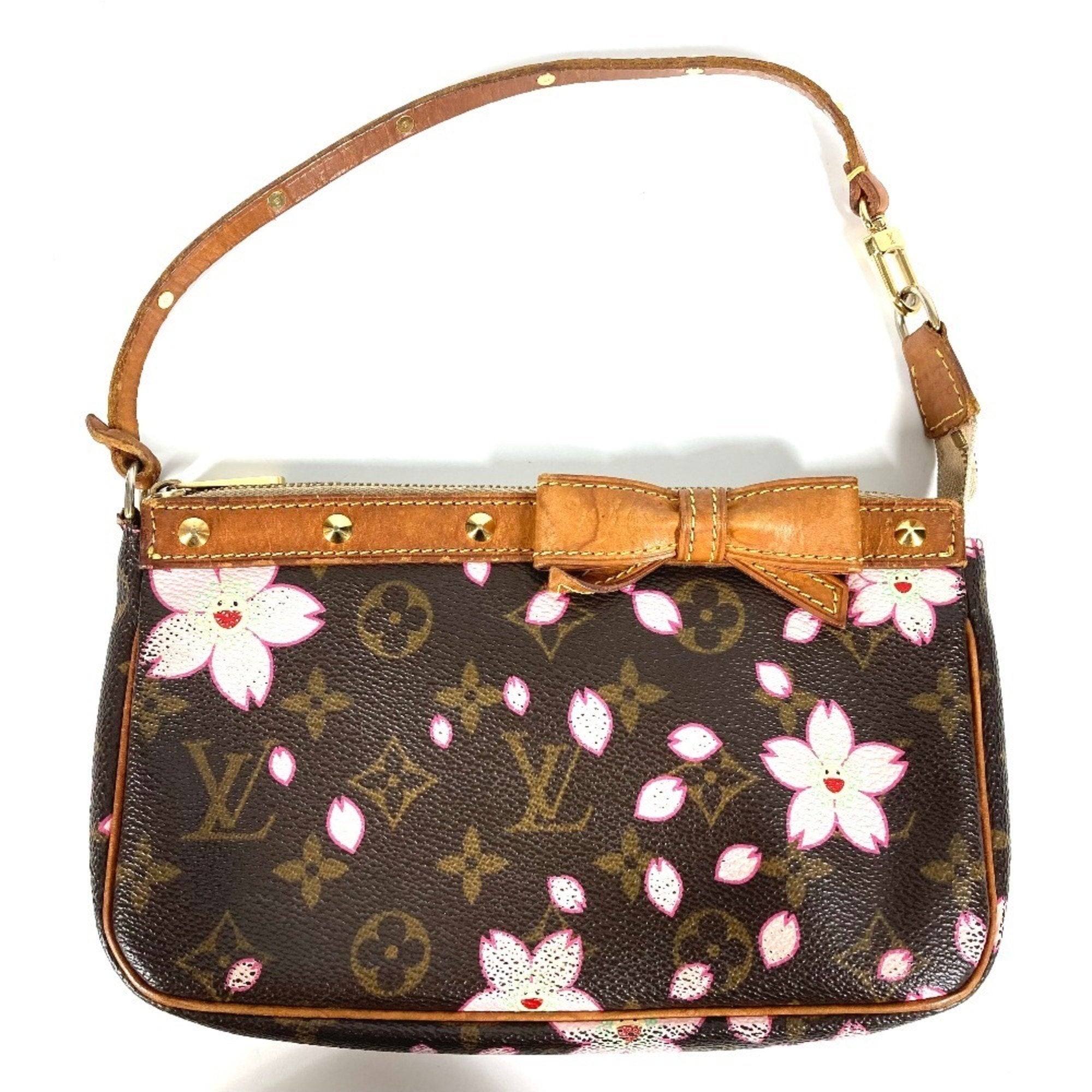Louis Vuitton Brown Pink Monogram Cherry Blossom Handbag Pouch Shoulder Bag
