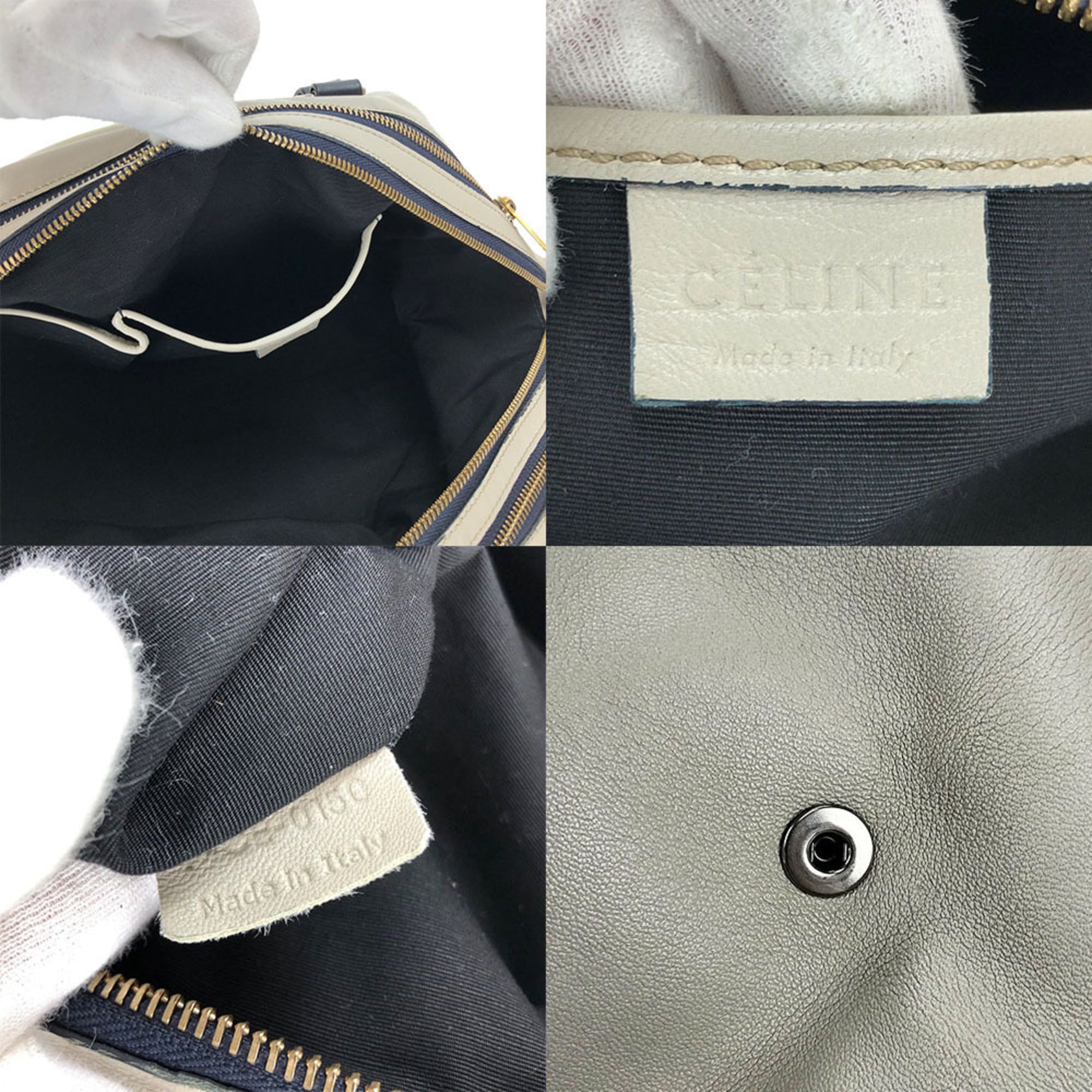 Celine Light Gray Leather Boston Bag Handbag
