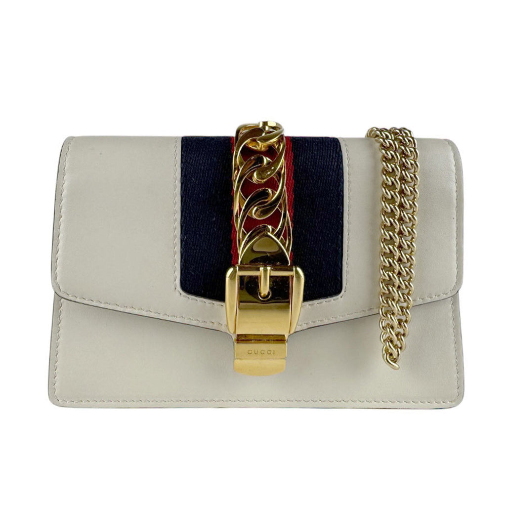 Gucci Gold Ivory Leather Metal Shoulder Bag (Pre-Owned)