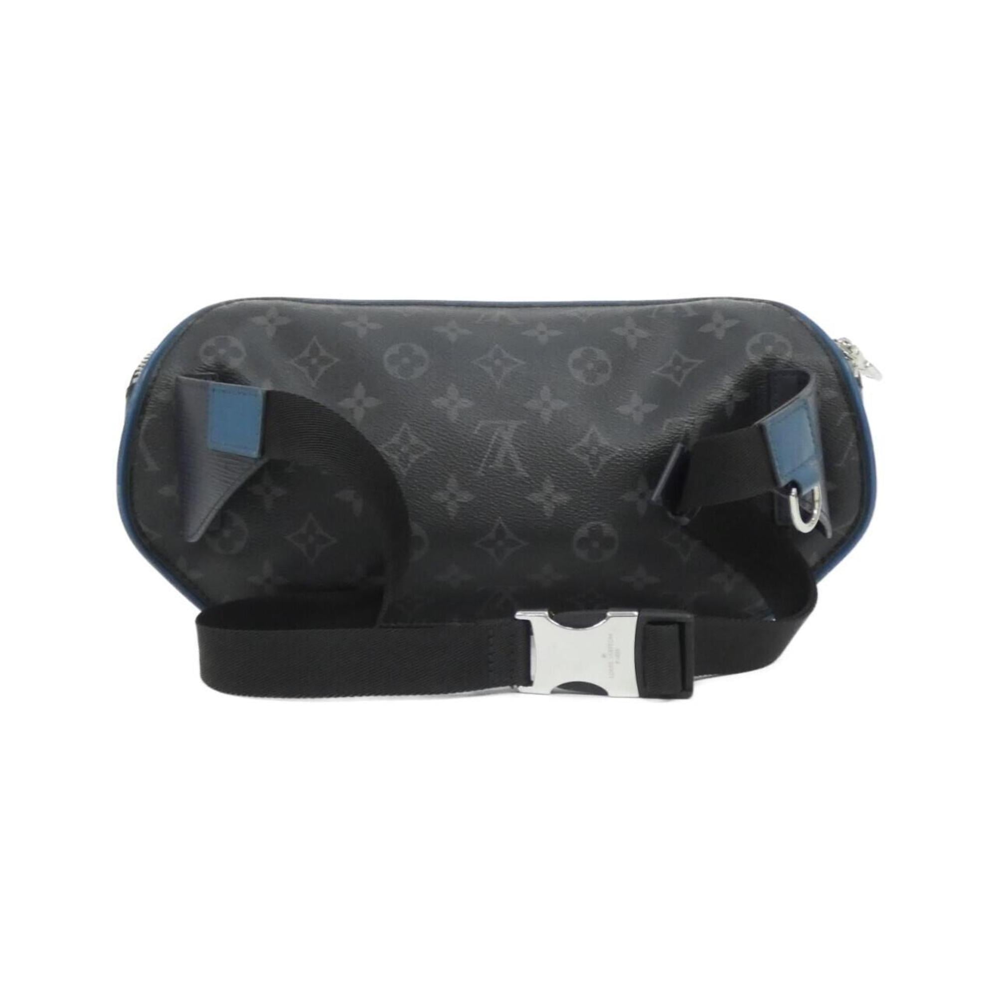 Louis Vuitton Black Blue Leather Coated Canvas Shoulder Bag