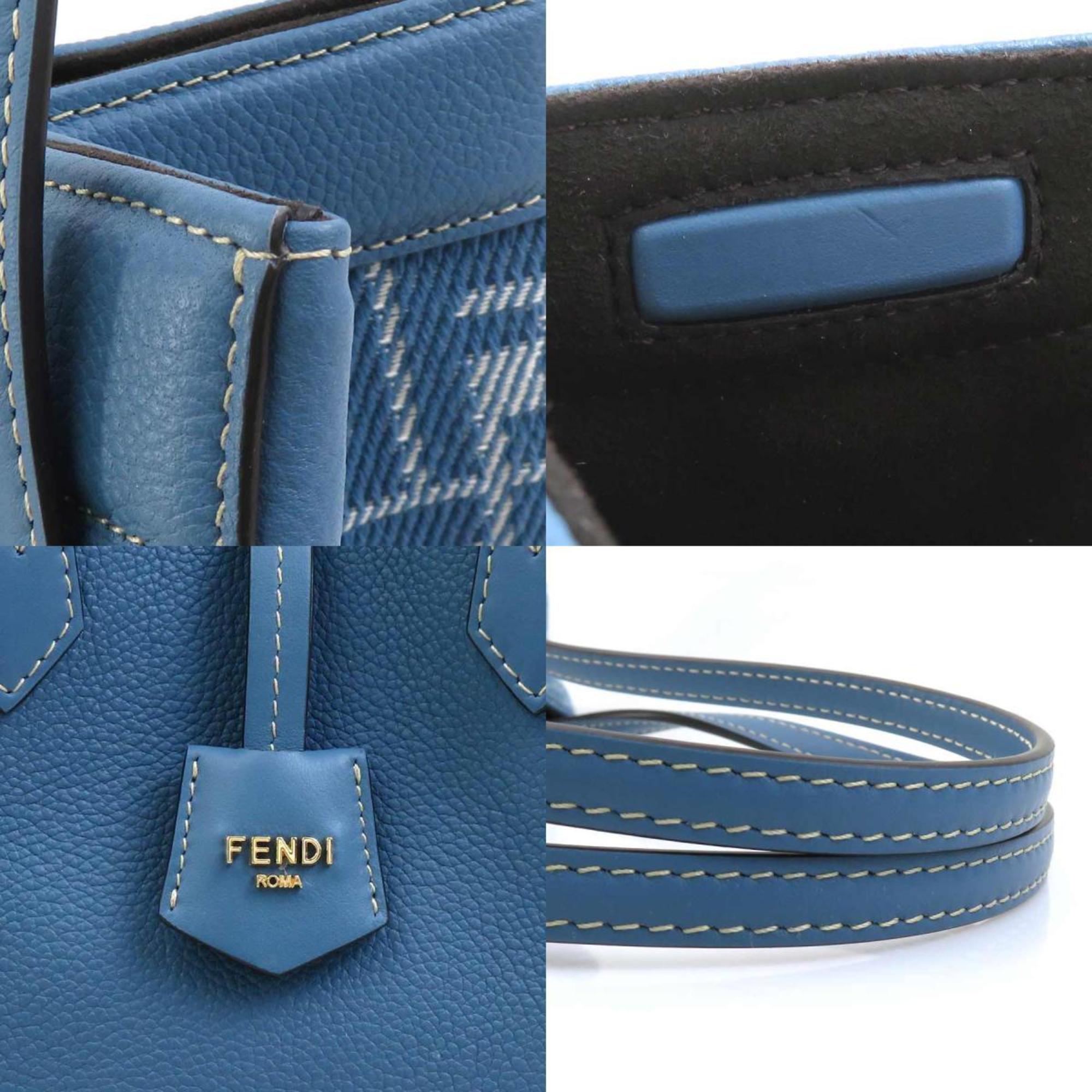 Fendi Blue Canvas Leather Shoulder Bag