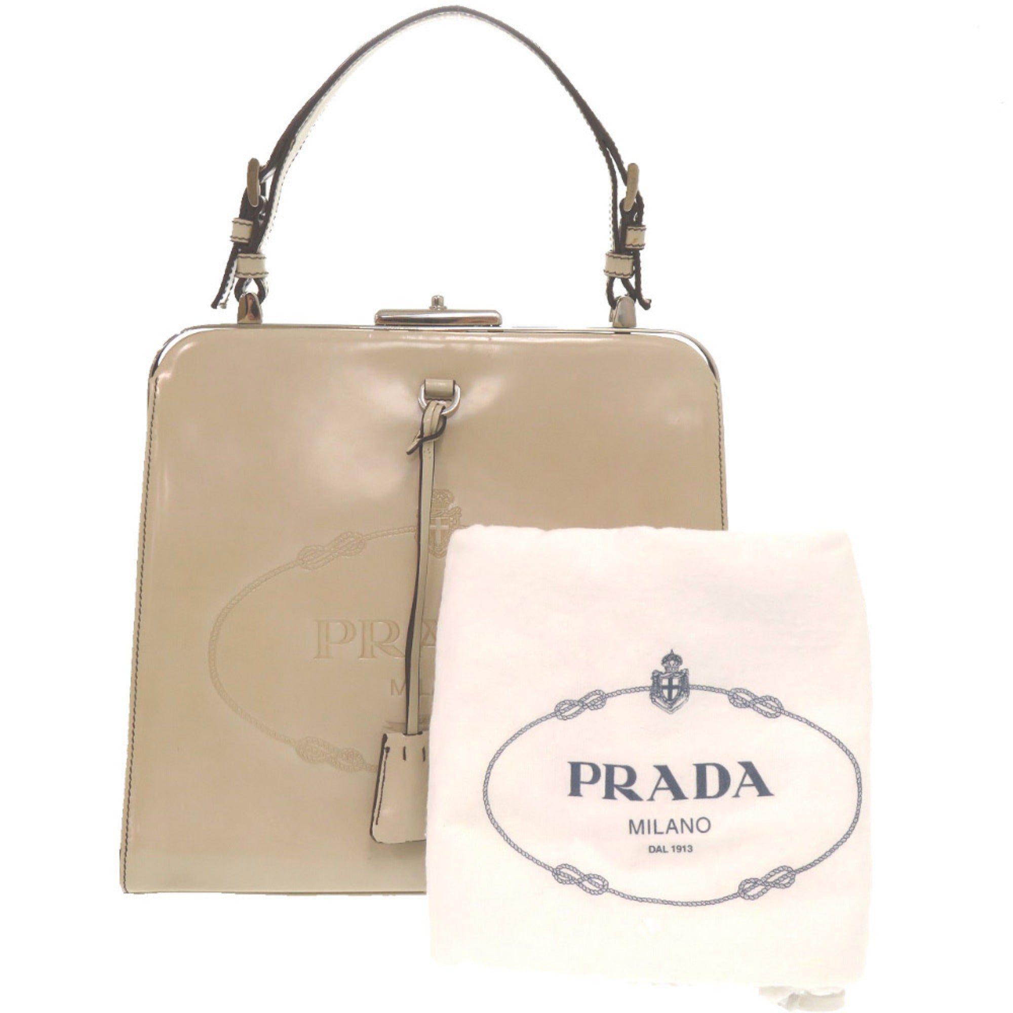 Prada Beige Ivory Patent Leather Handbag