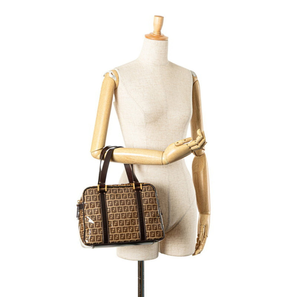 Fendi Brown Leather Canvas Handbag
