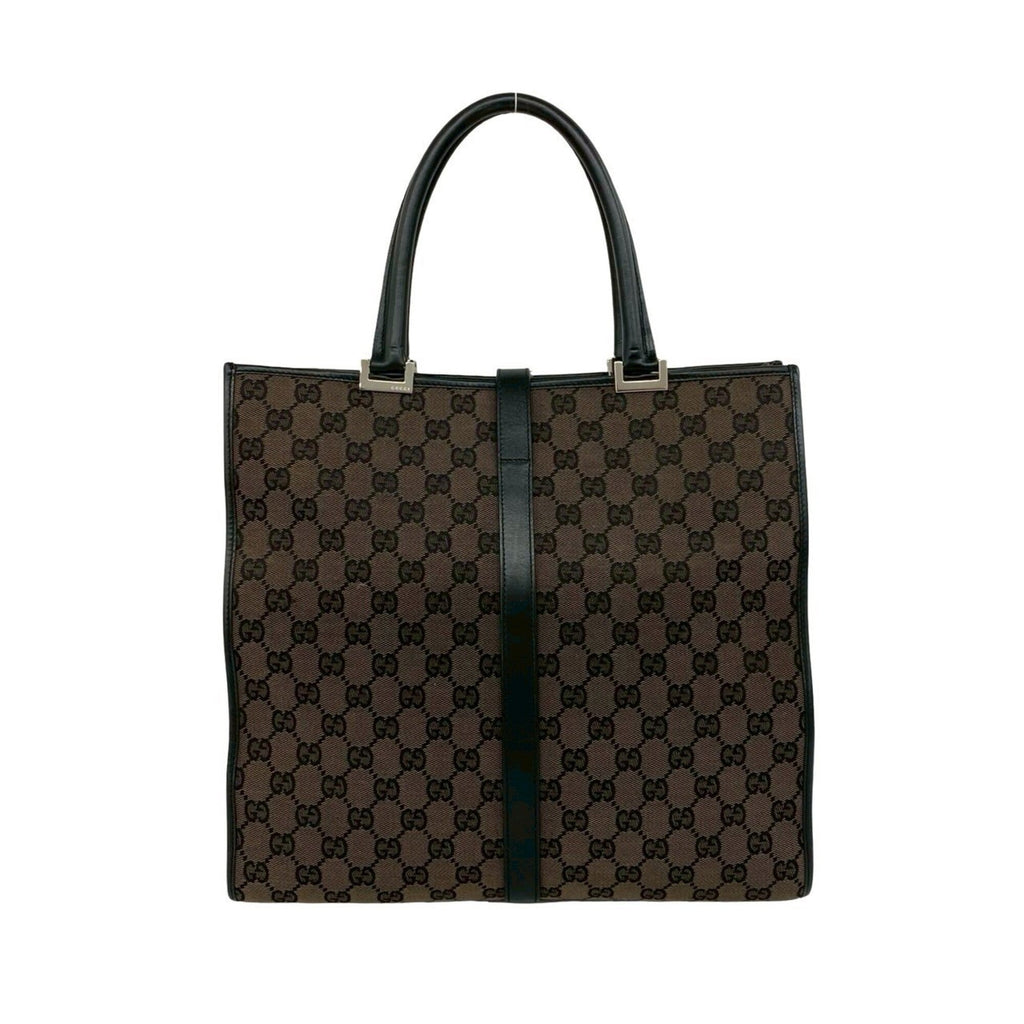 Gucci Black Brown Leather Canvas Boston Bag Handbag (Pre-Owned)