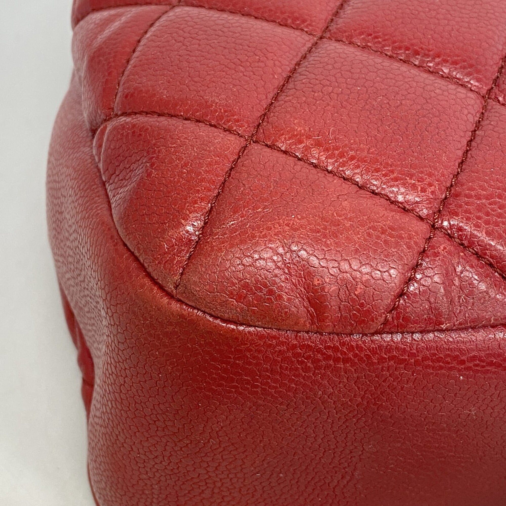 Chanel Red Color Grained Calfskin Tote Bag