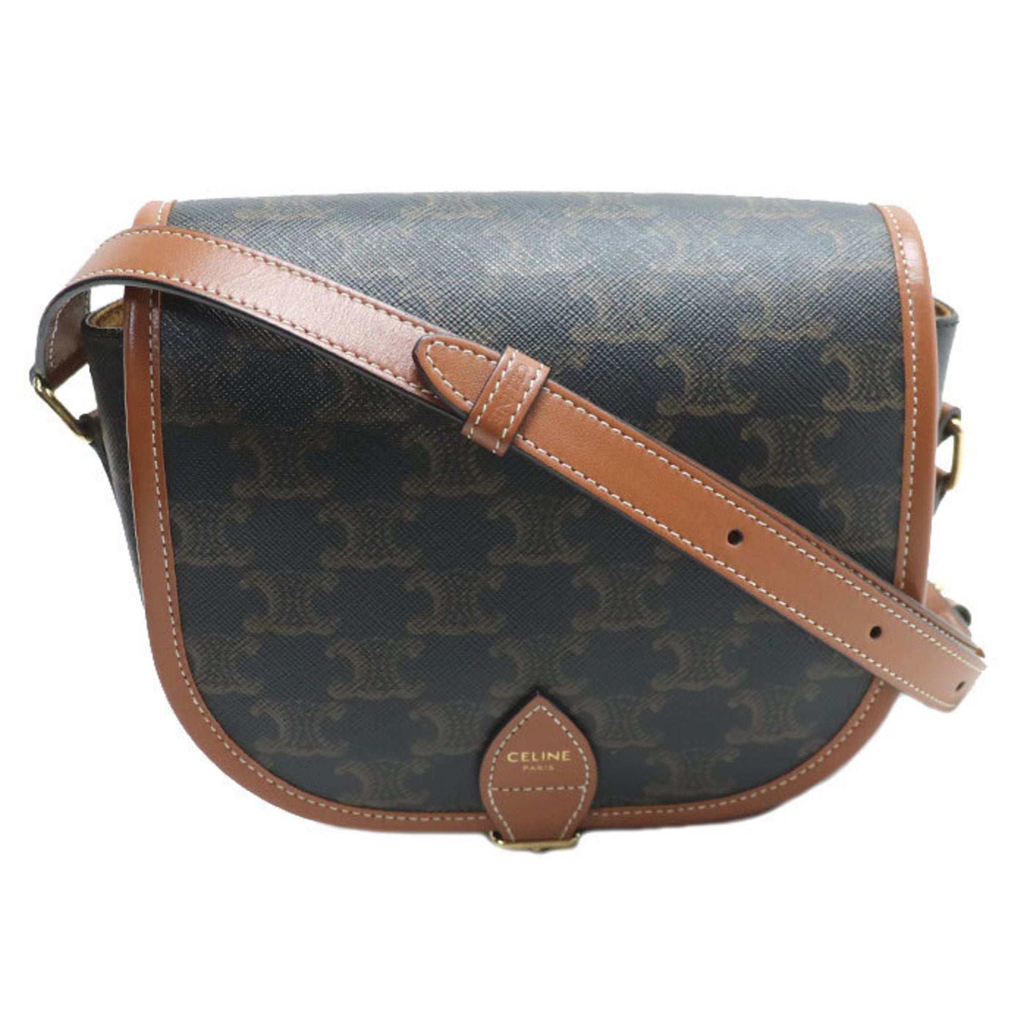 Celine Brown Canvas Leather Shoulder Bag