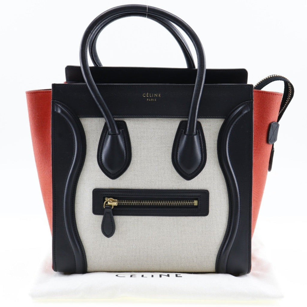 Celine Luggage Beige Black Orange Canvas Leather Handbag