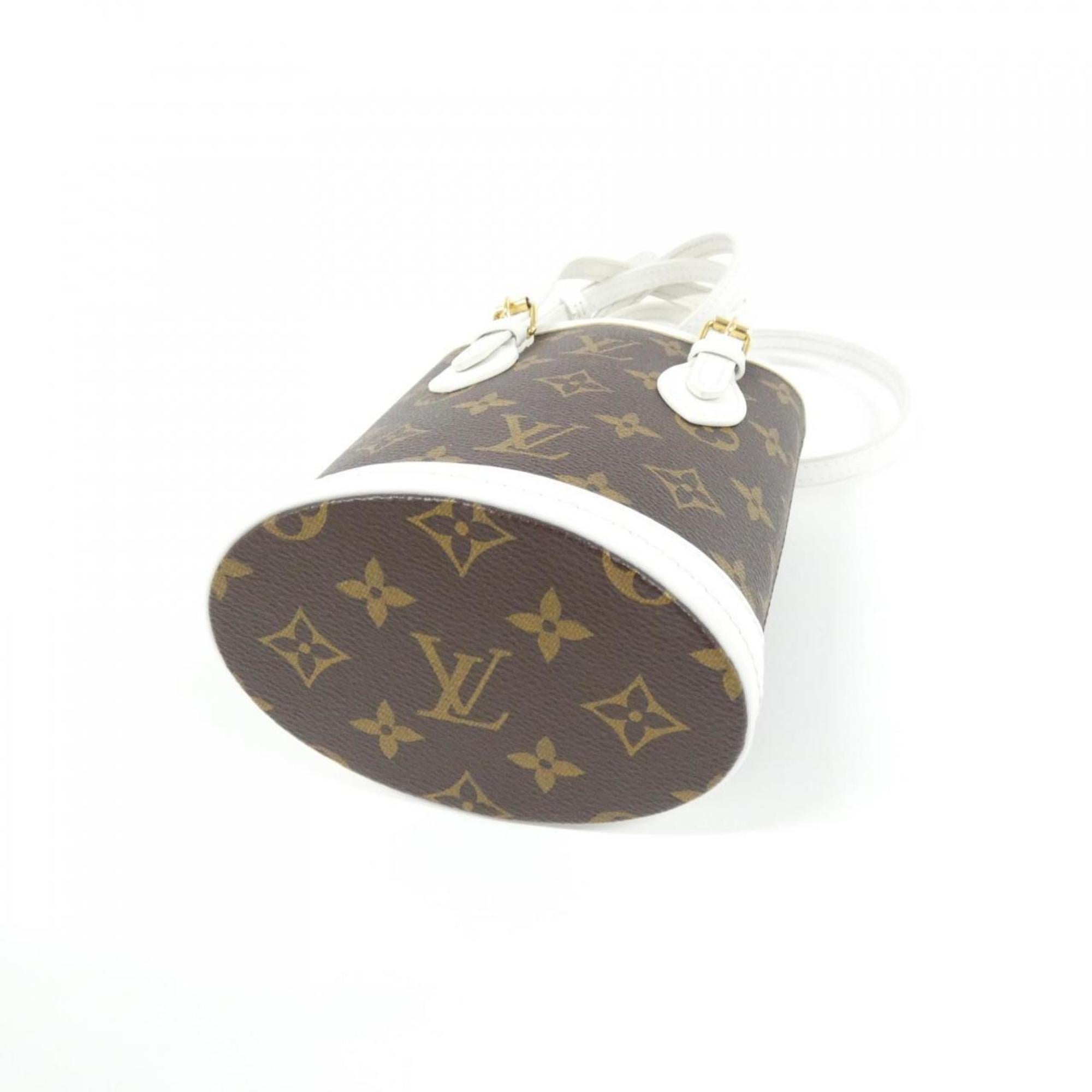 Louis Vuitton Blanc Marron Coated Canvas Leather Handbag Pouch