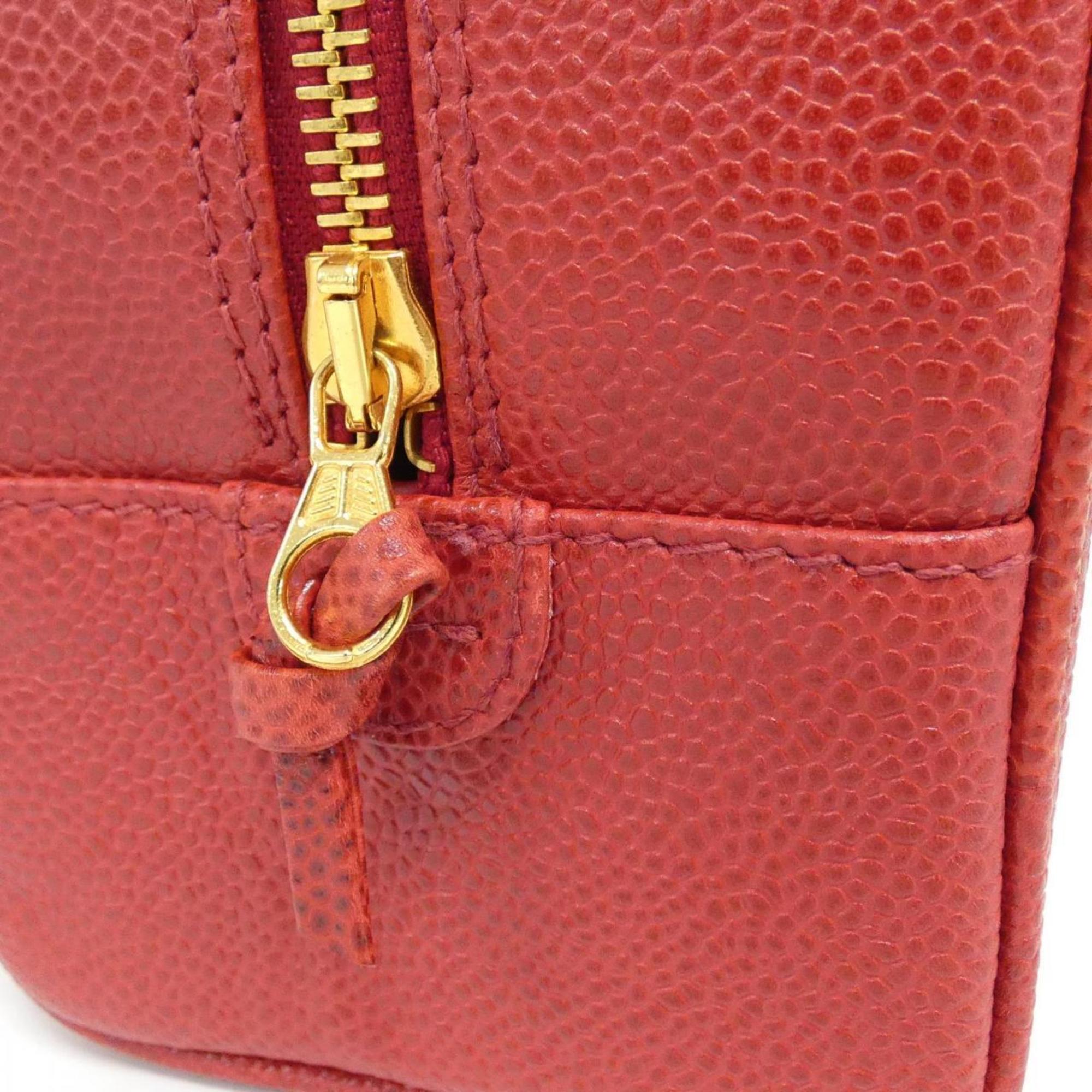 Chanel Red Color Grained Calfskin Pouch