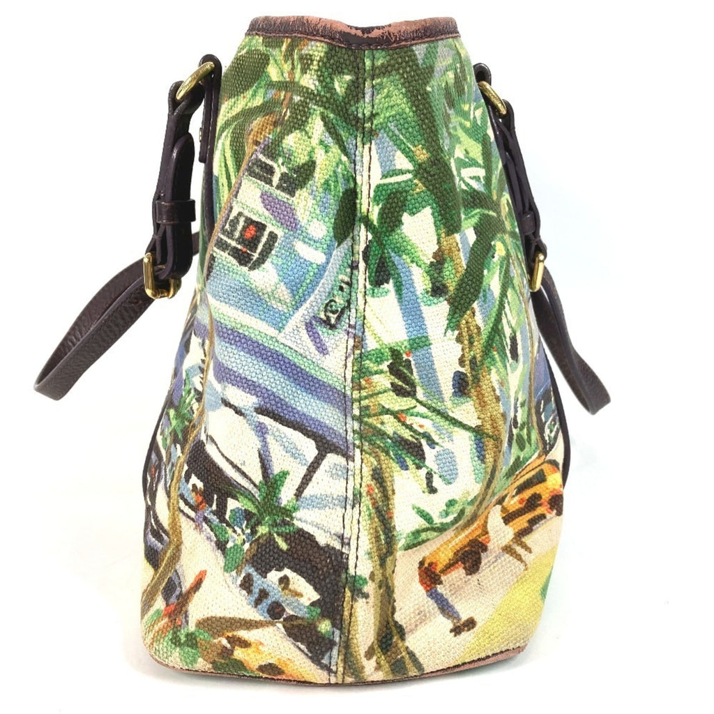 Louis Vuitton Green Leather Canvas Shoulder Bag Tote Bag