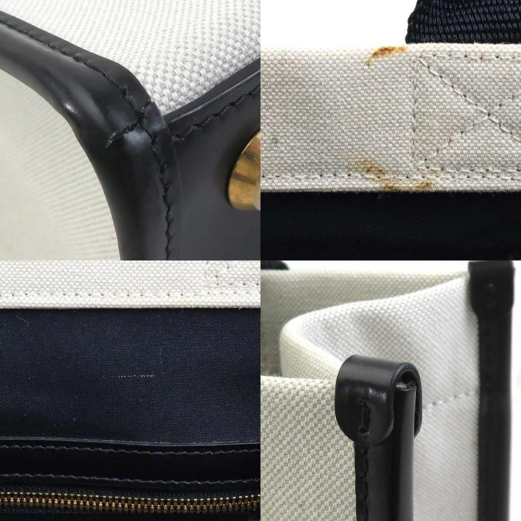 Balenciaga Black Ivory Canvas Leather Handbag Shoulder