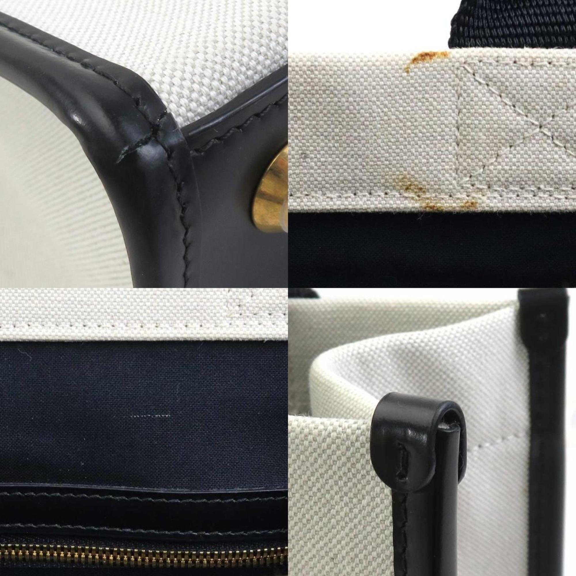 Balenciaga Black Ivory Canvas Leather Handbag Shoulder