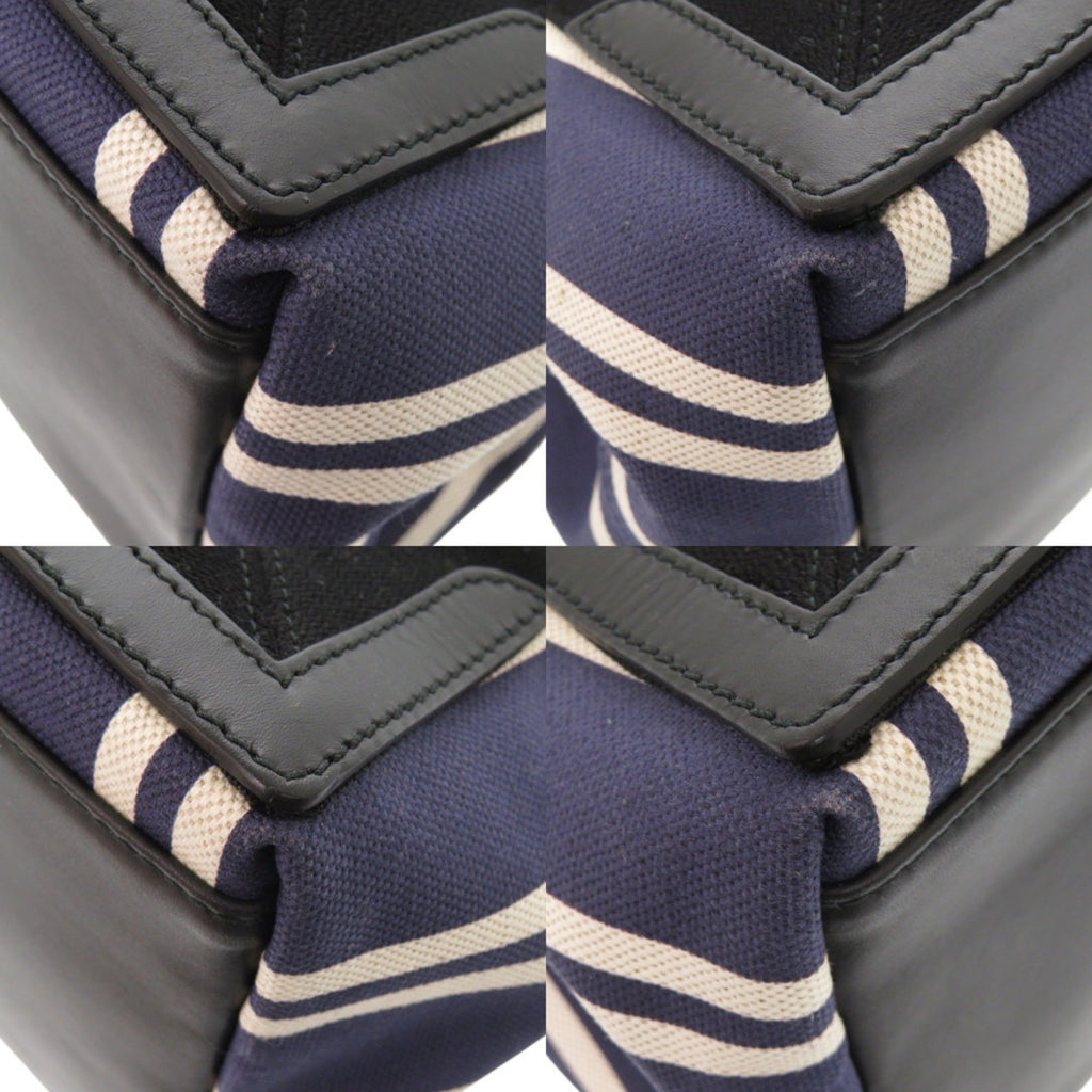 Balenciaga Black Navy White Canvas Leather Handbag Tote