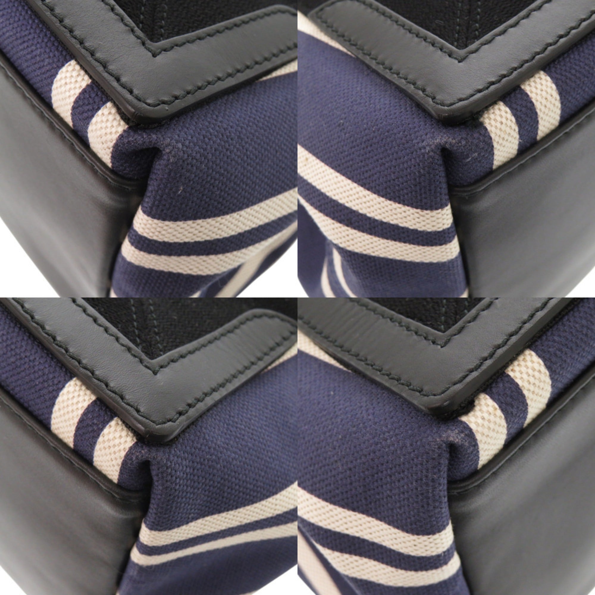 Balenciaga Black Navy White Canvas Leather Handbag Tote