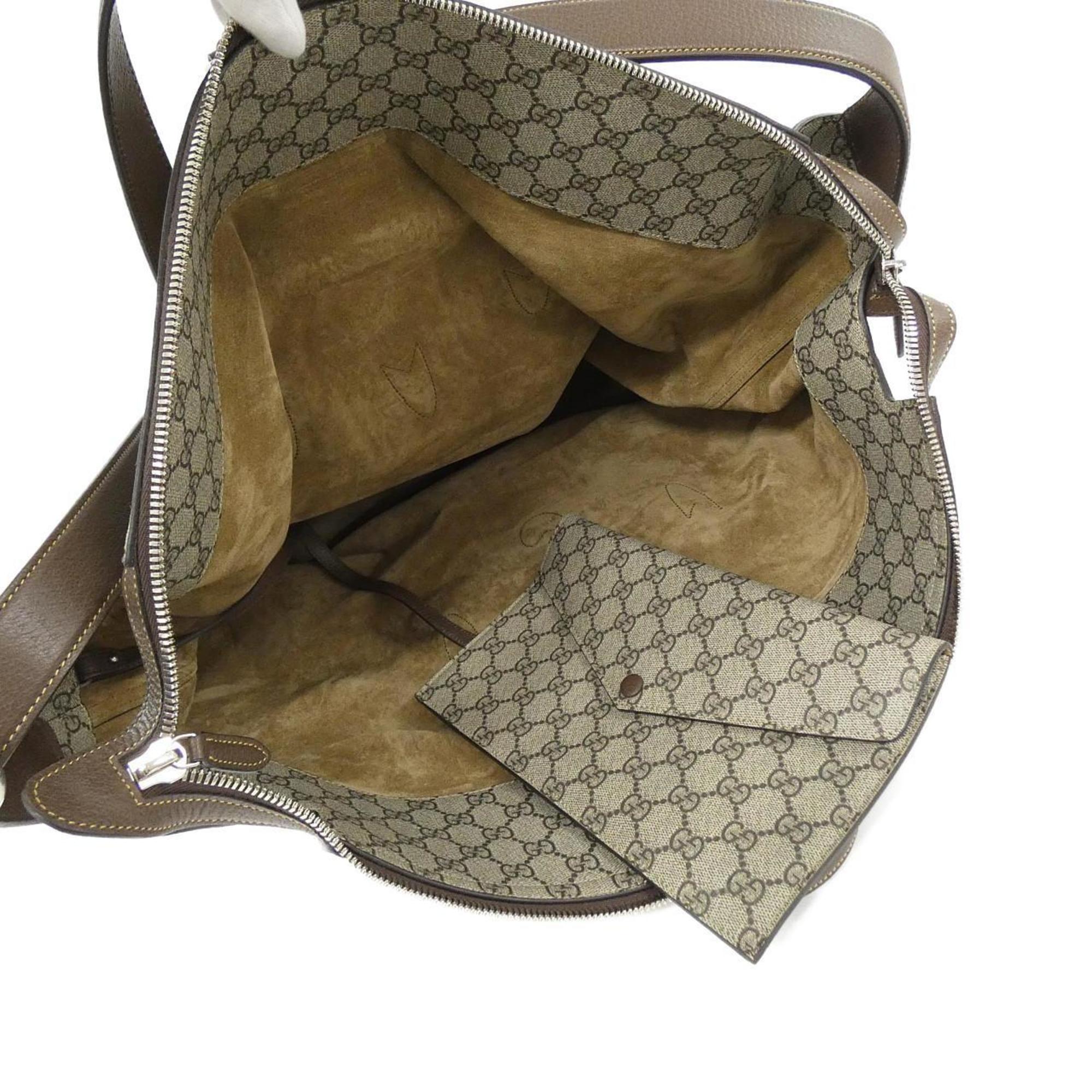 Gucci Beige Brown Gg Supreme Leather Boston Bag (Pre-Owned)