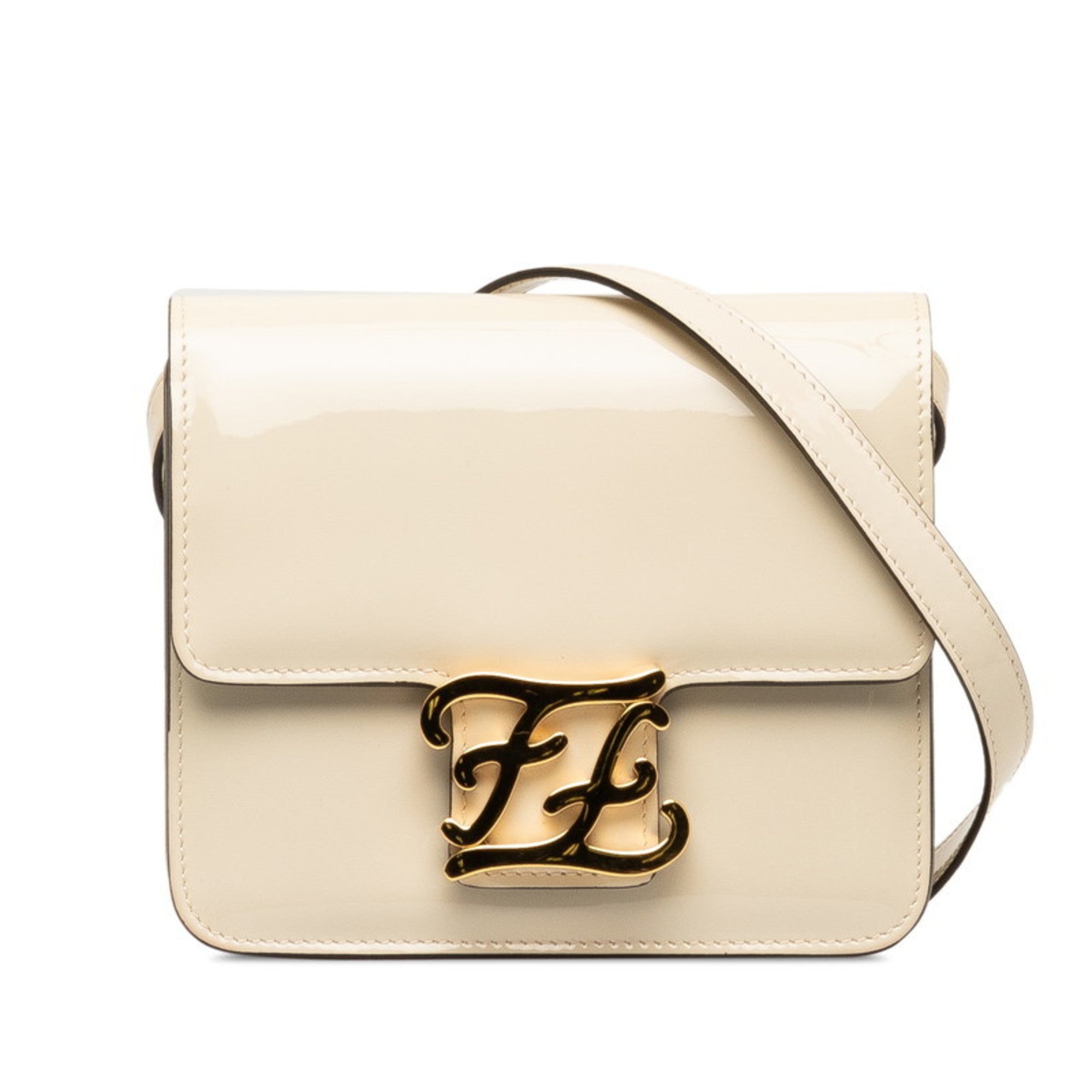 Fendi Ivory White Patent Leather Shoulder Bag
