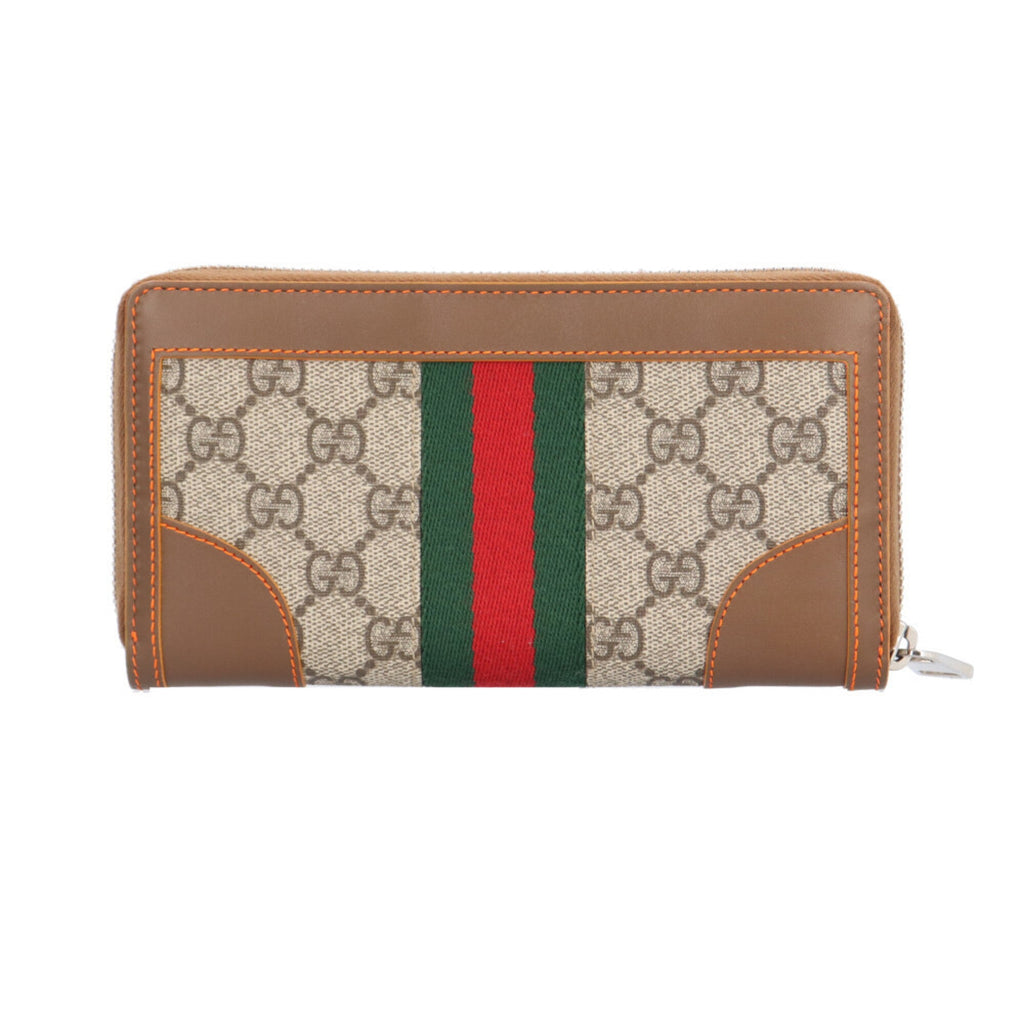 Gucci Beige Brown Gg Supreme Canvas Leather Long Wallet (Bi-Fold) (Pre-Owned)