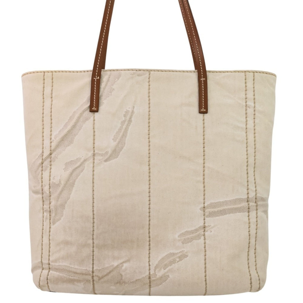 Prada Brown Off-White Coated Canvas Tote Bag