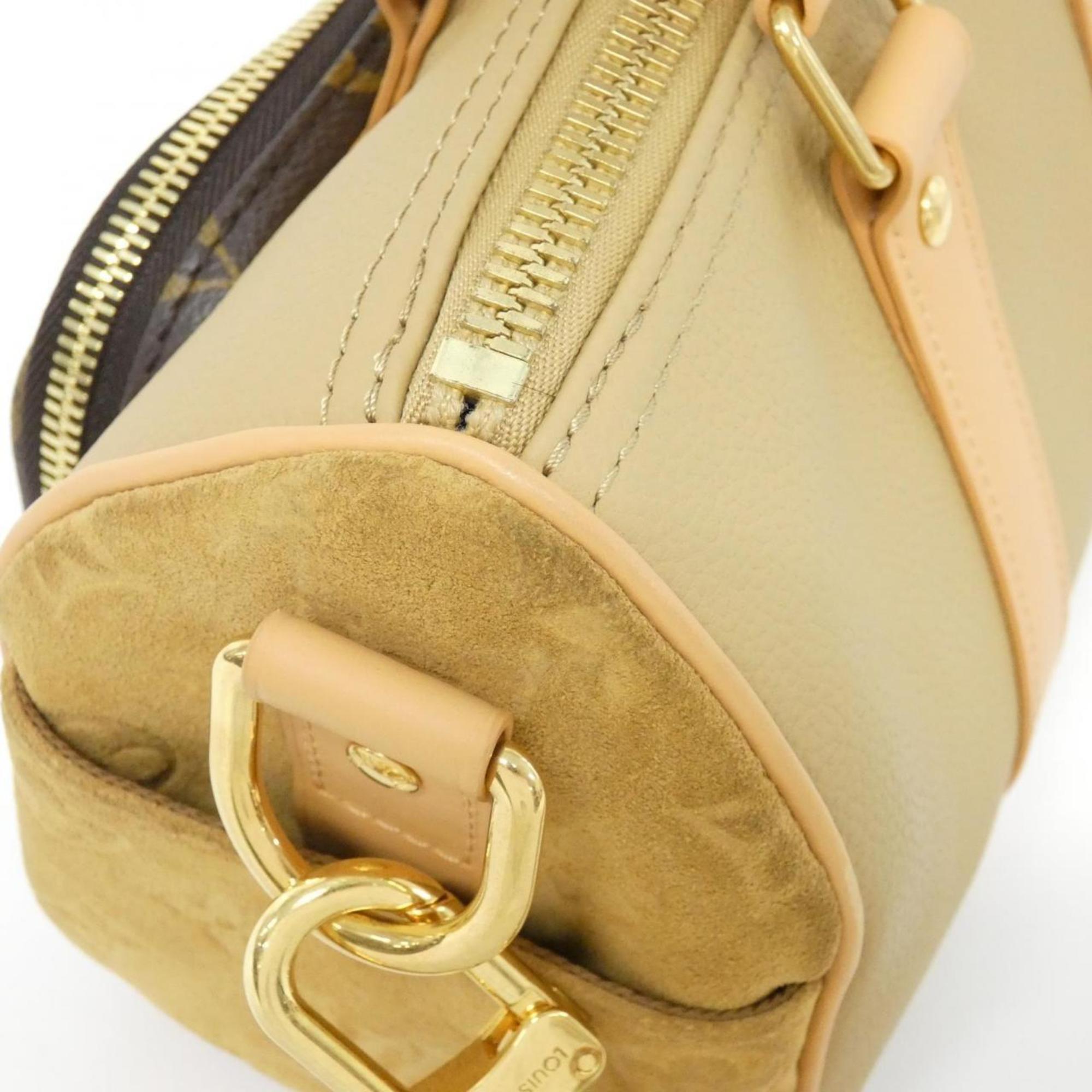 Louis Vuitton Beige Coated Canvas Leather Boston Bag