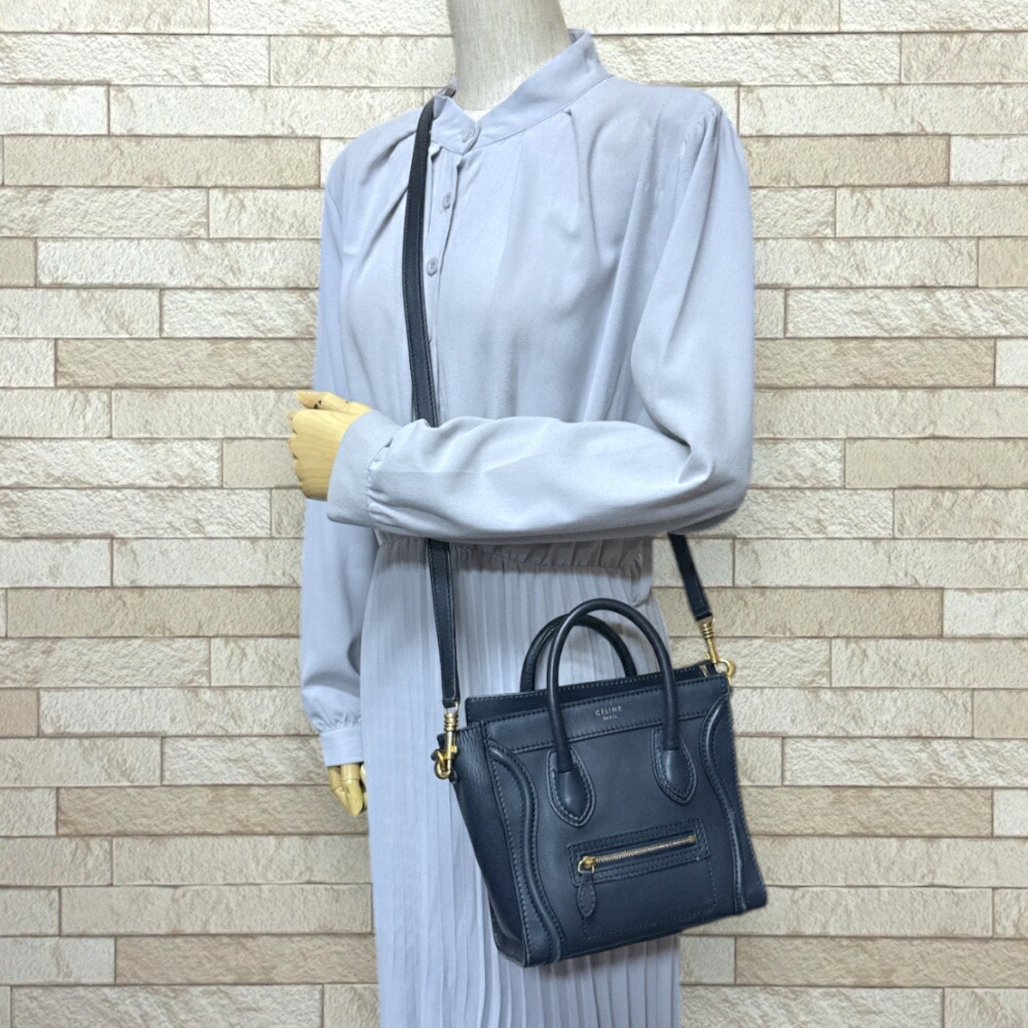 Celine Navy Leather Shoulder Bag