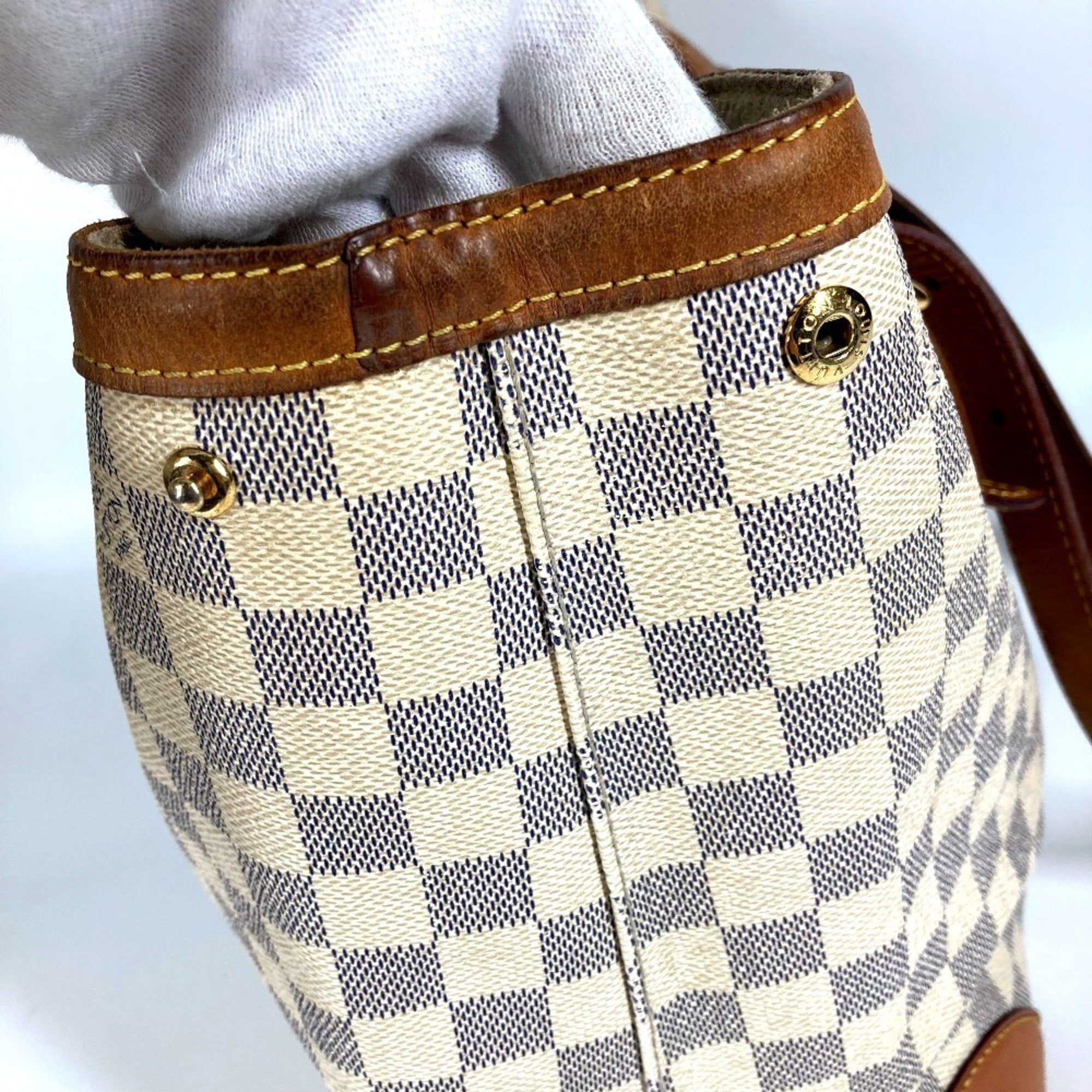 Louis Vuitton White Yellow Damier Azur Shoulder Bag Tote Bag