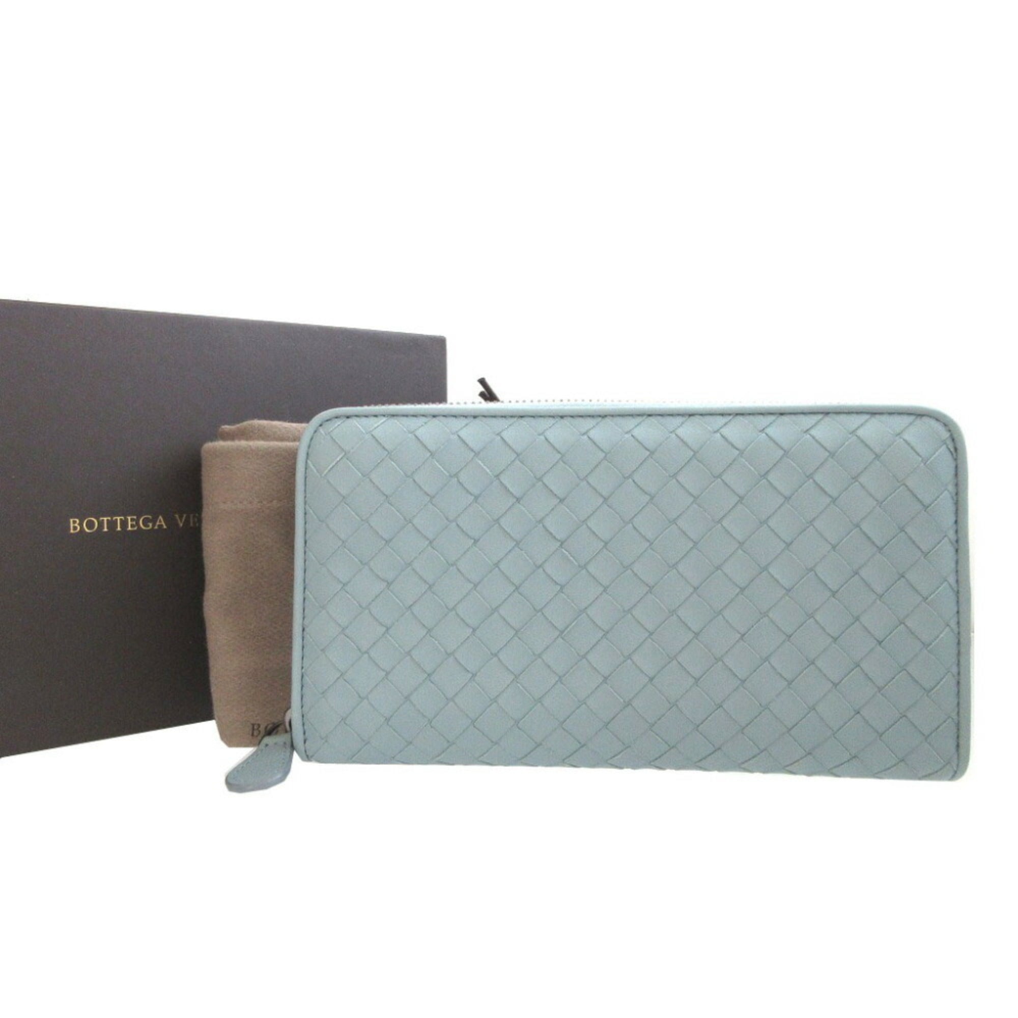 Bottega Veneta Light Blue Leather Long Wallet (Bi-Fold)