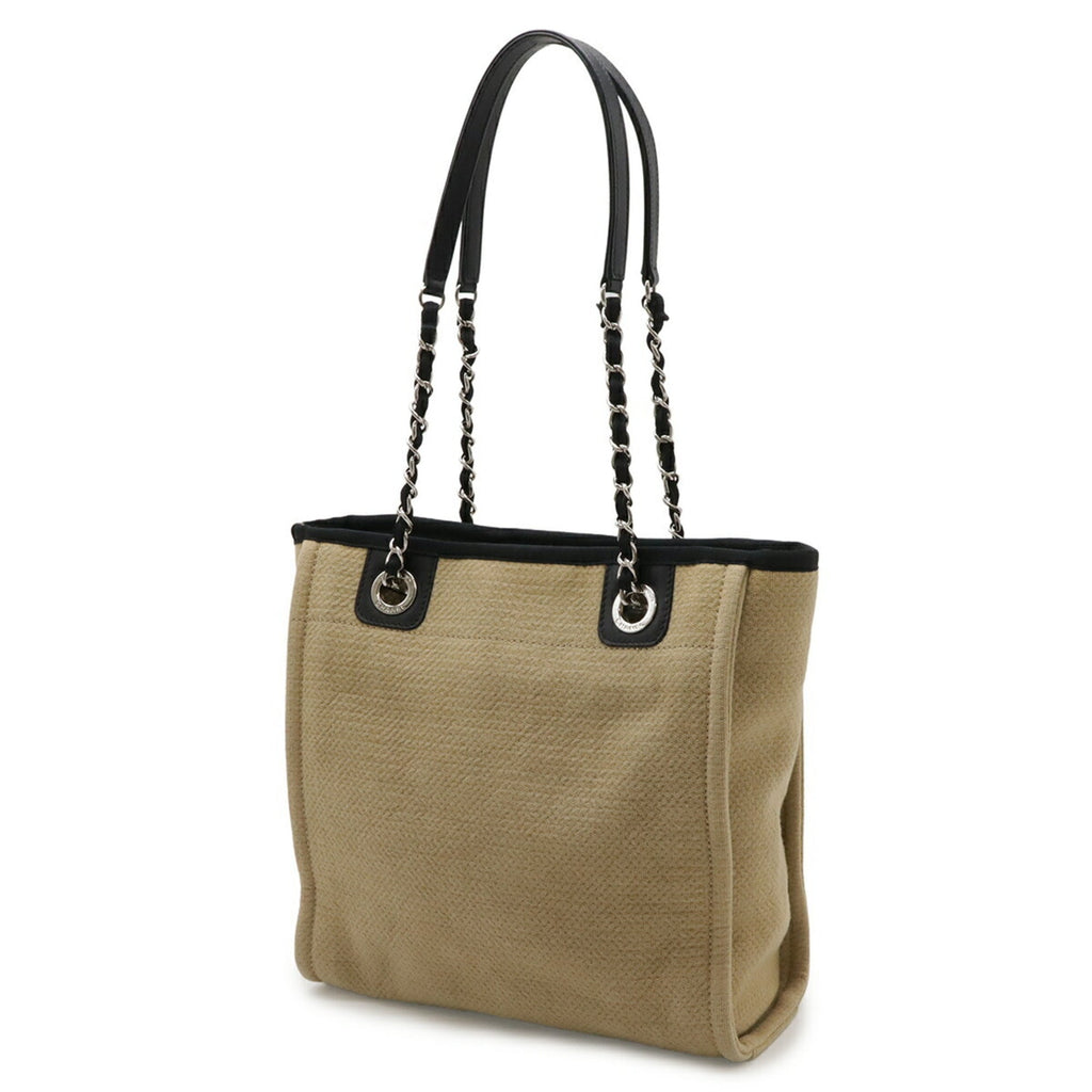 Chanel Beige Black Canvas Shoulder Bag Tote Bag