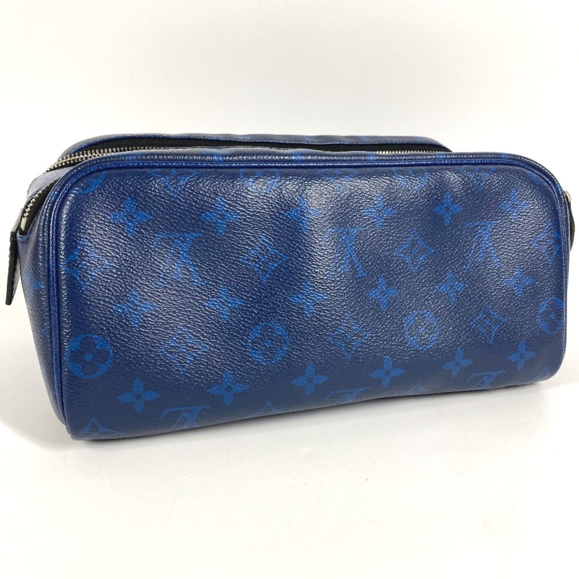 Louis Vuitton Blue Taiga Leather Monogram Canvas Leather Clutch Bag Handbag Pouch