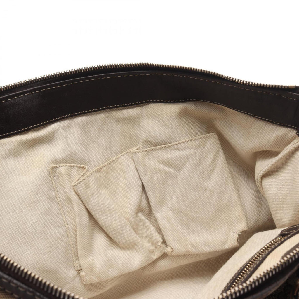 Gucci Beige Brown Canvas Leather Handbag Tote Bag (Pre-Owned)