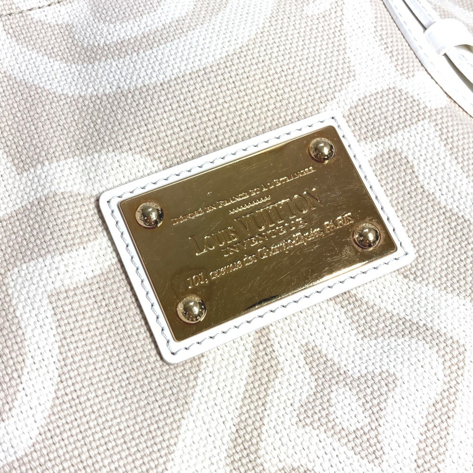 Louis Vuitton Beige Leather Canvas Shoulder Bag Tote Bag