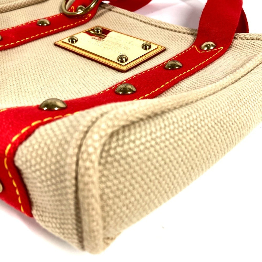 Louis Vuitton Beige Red Color Canvas Handbag Tote Bag