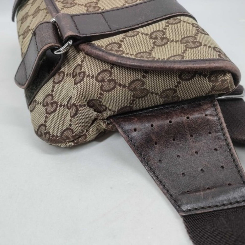 Gucci Beige Brown Gg Canvas Leather Fanny Pack Sling Bag (Pre-Owned)