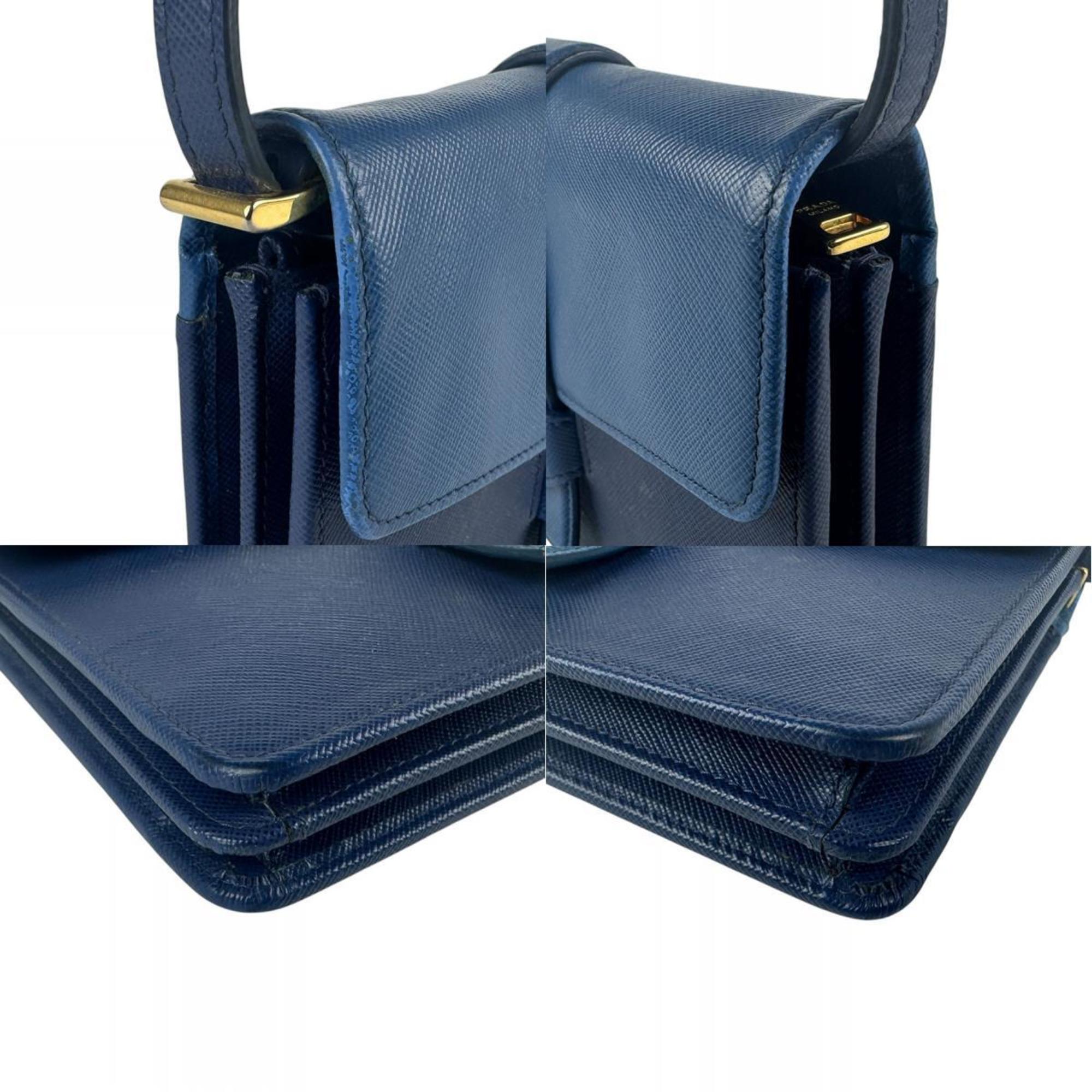 Prada Blue Navy Leather Shoulder Bag
