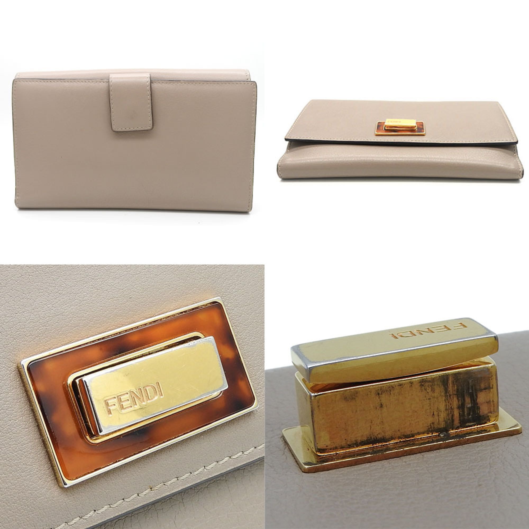 Fendi Beige Grayish Leather Wallet (Bi-Fold)