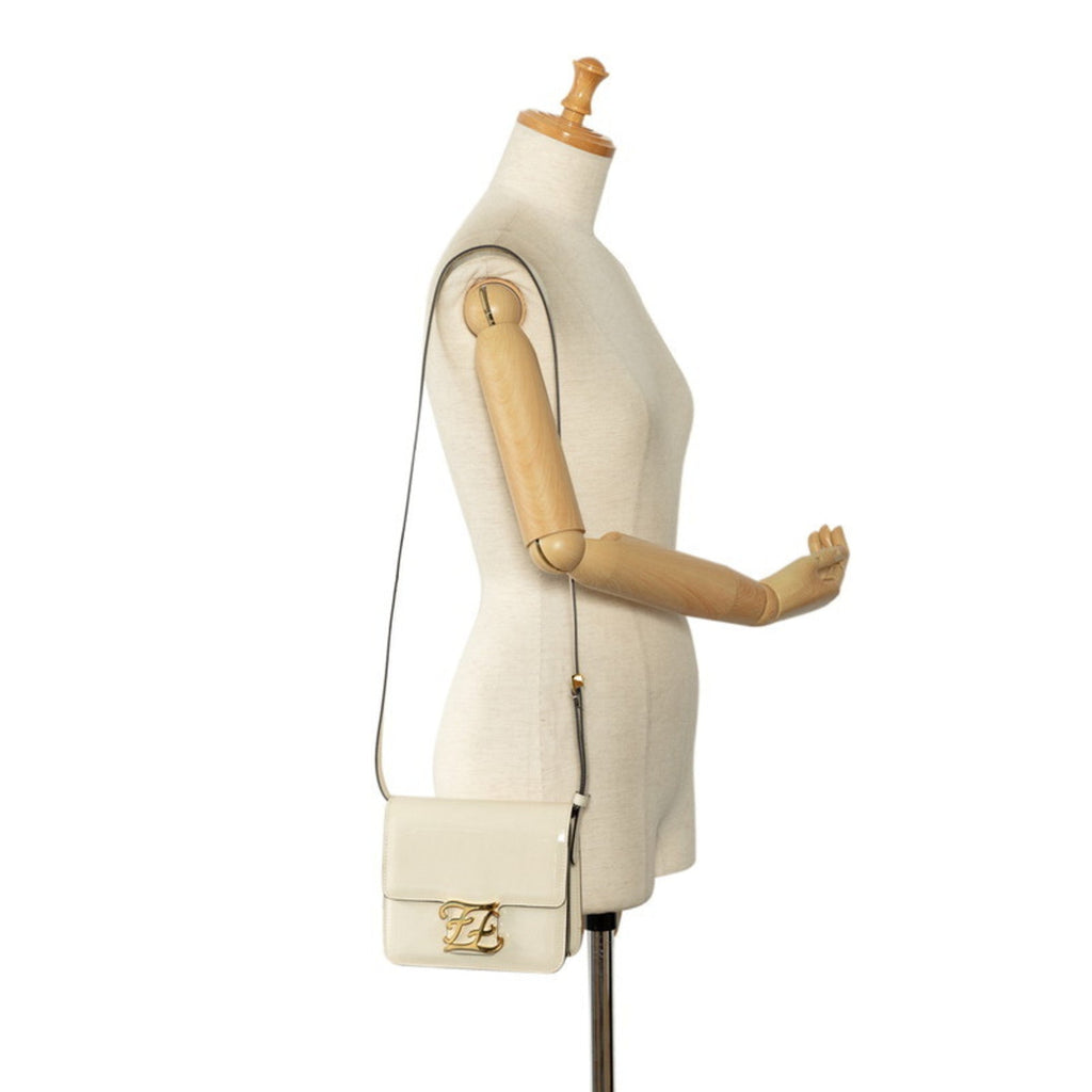 Fendi Ivory White Patent Leather Shoulder Bag