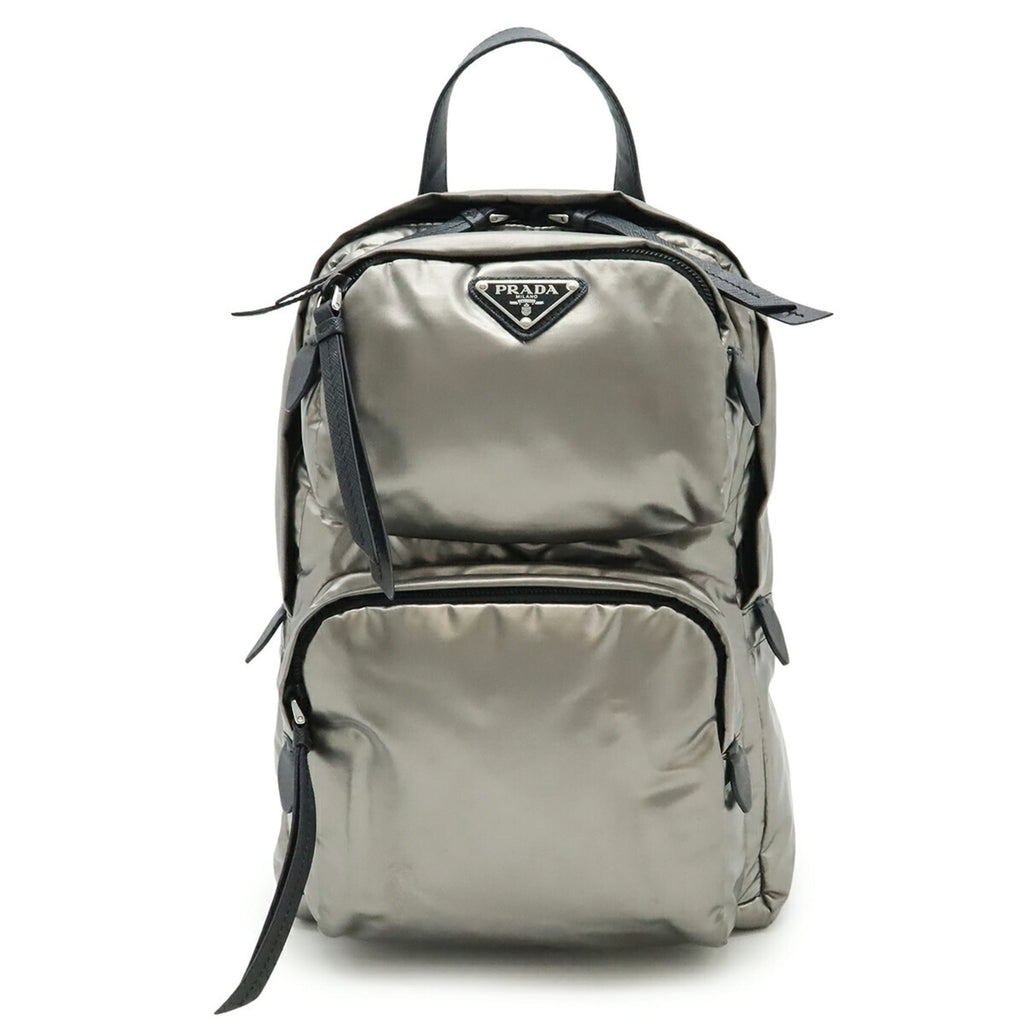 Prada Black Metallic Silver Nylon Backpack