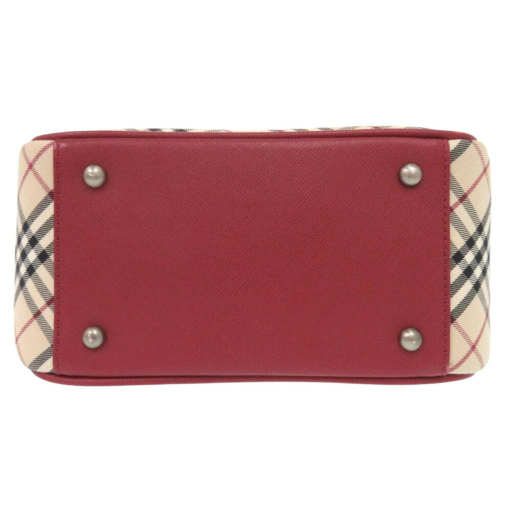 Burberry Beige Red Color Leather Canvas Handbag