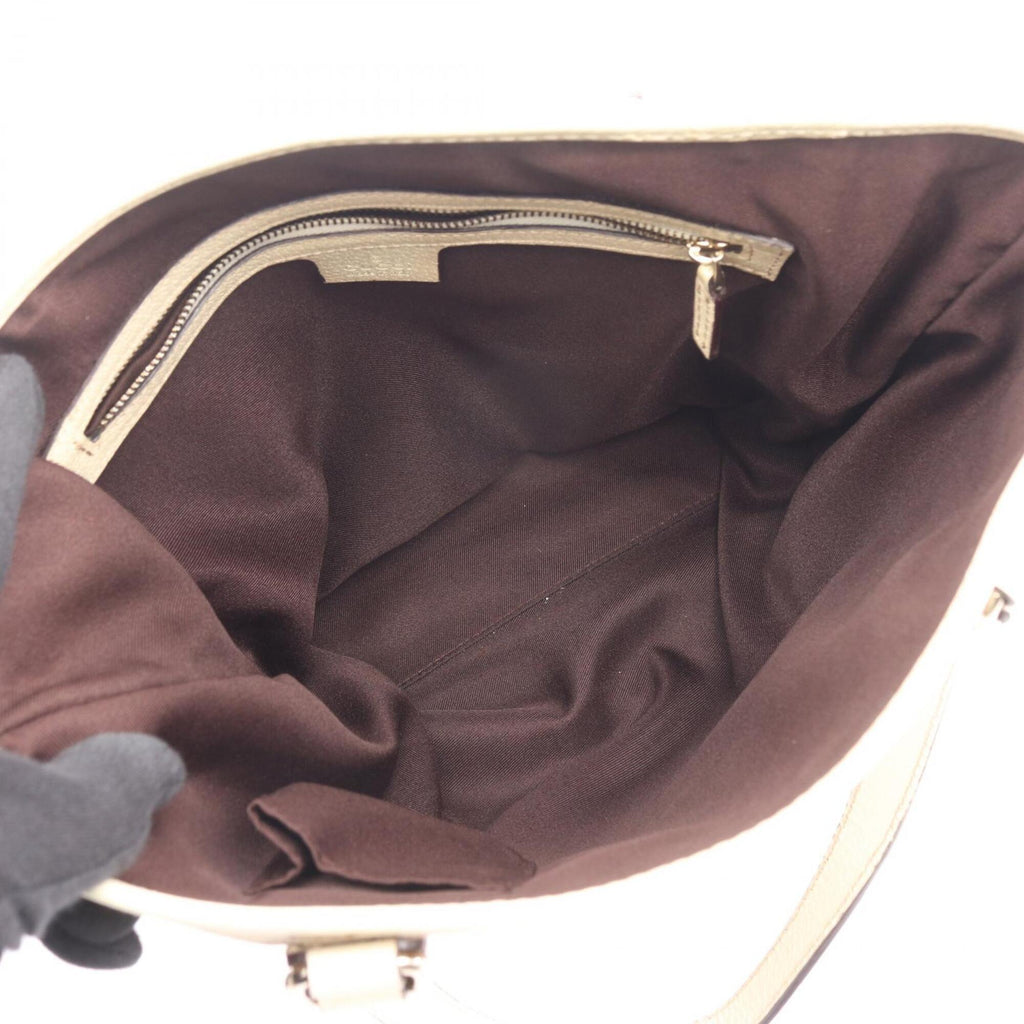 Gucci Beige White Canvas Leather Handbag Tote Bag (Pre-Owned)