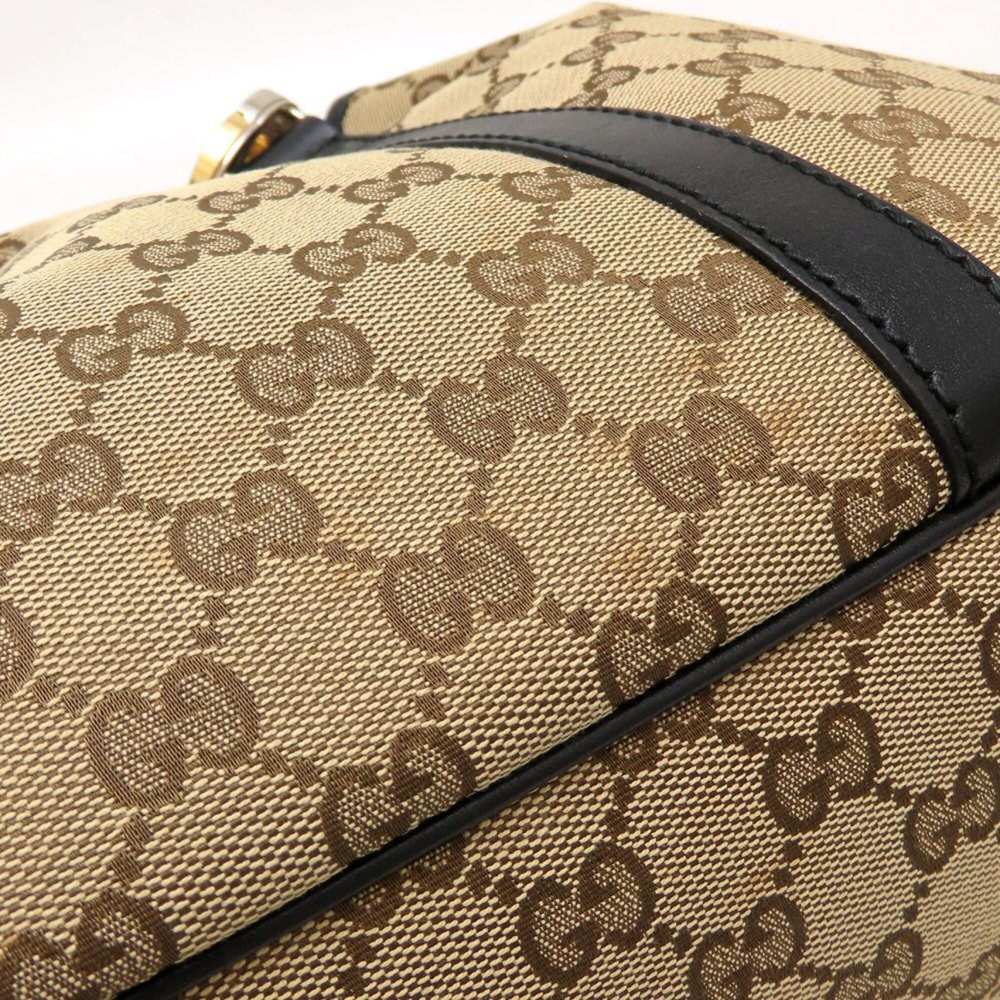 Gucci Beige Black Gg Canvas Leather Tote Bag (Pre-Owned)