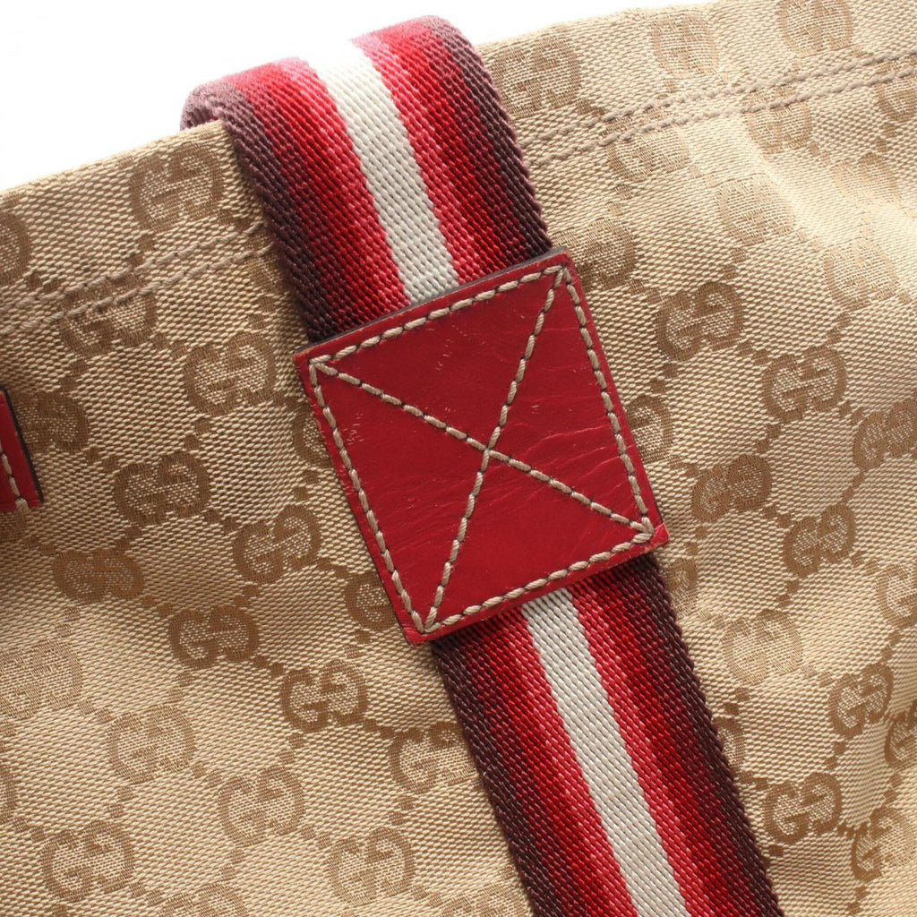 Gucci Beige Multi-Color Red Color Canvas Leather Handbag Tote Bag (Pre-Owned)