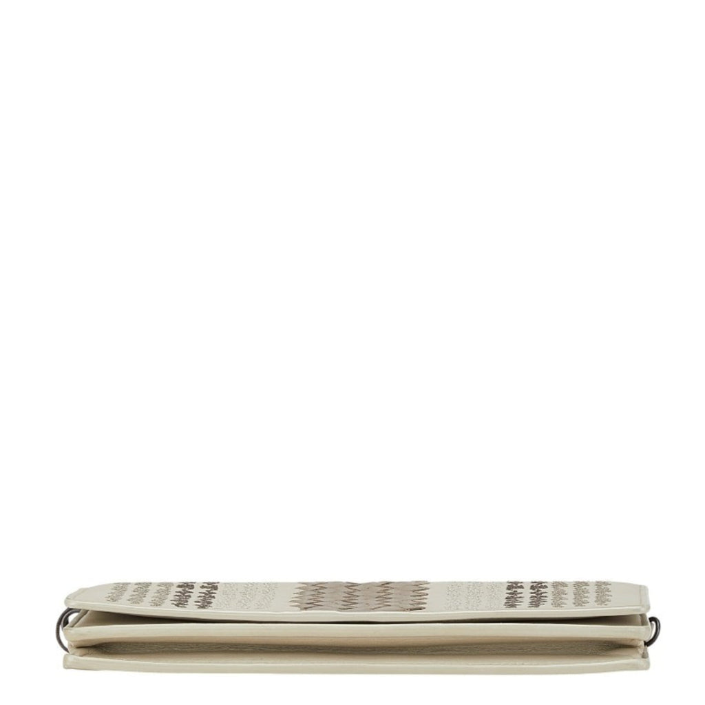 Bottega Veneta Intrecciato Beige Brown Leather Chain/Shoulder Wallet
