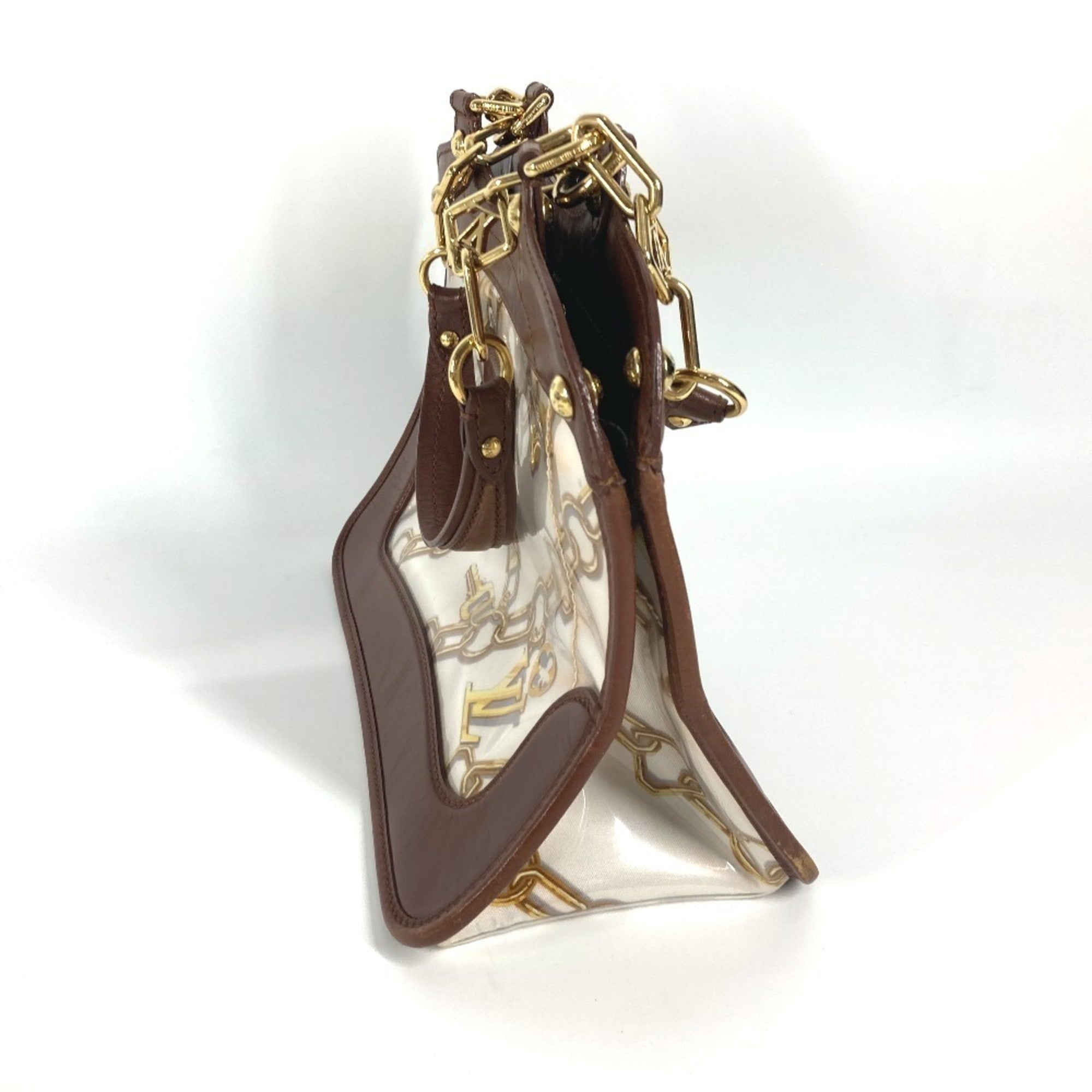Louis Vuitton Brown White Vinyl Leather Handbag Shoulder Bag Tote Bag