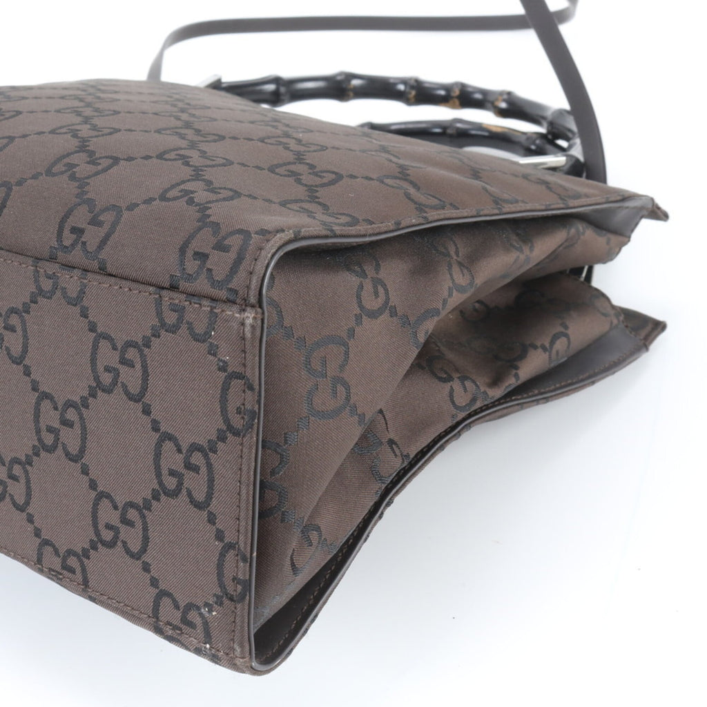 Gucci Bamboo Black Dark Brown Leather Nylon Handbag Shoulder Bag (Pre-Owned)