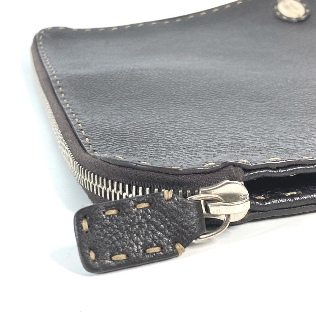 Fendi Dark Brown Leather Clutch Bag Pouch